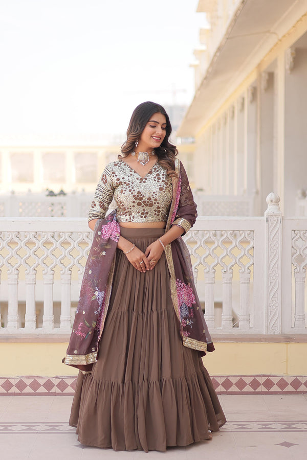 Delightful Sequence Work Brown Color Lehenga Choli