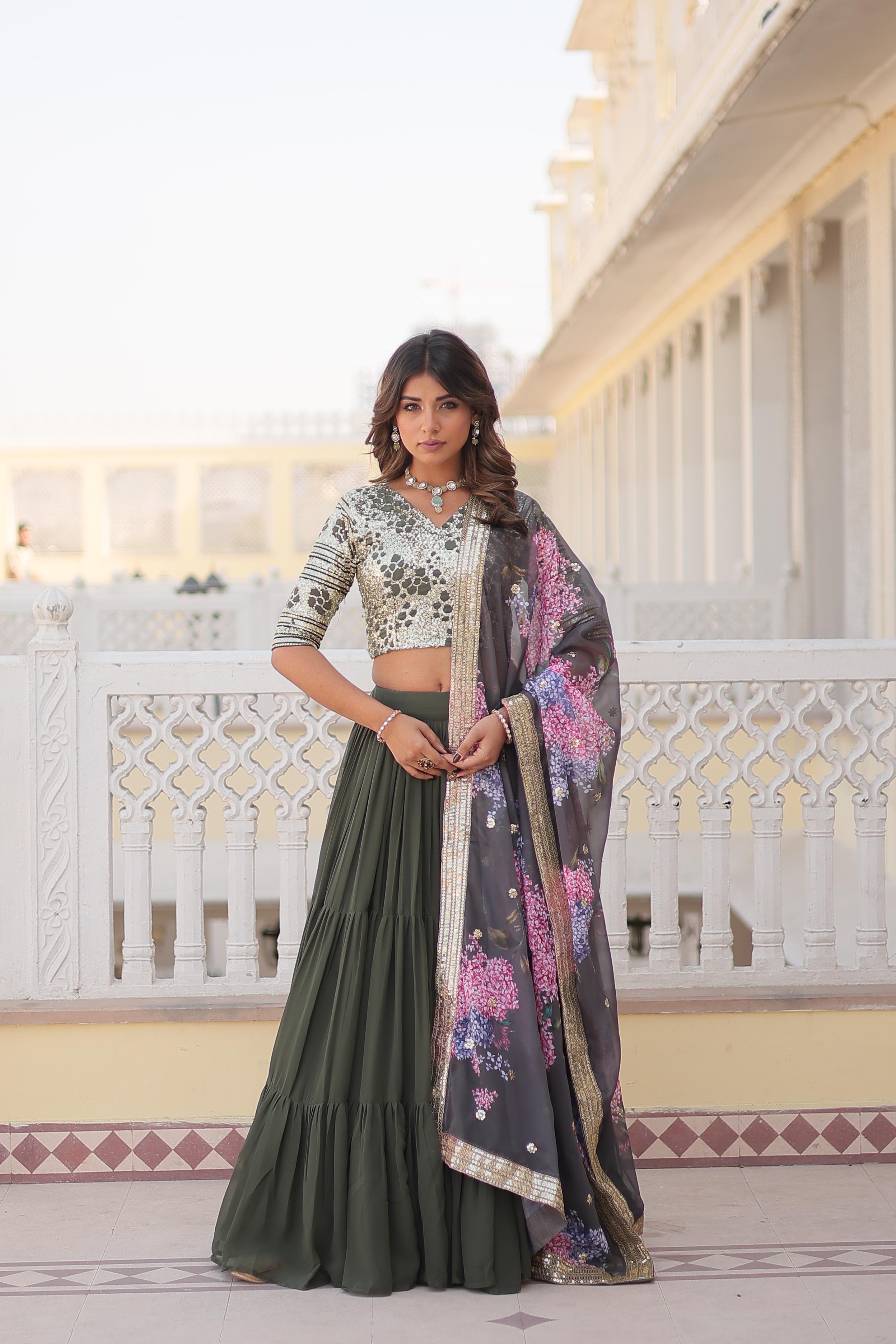 Delightful Sequence Work Green Color Lehenga Choli