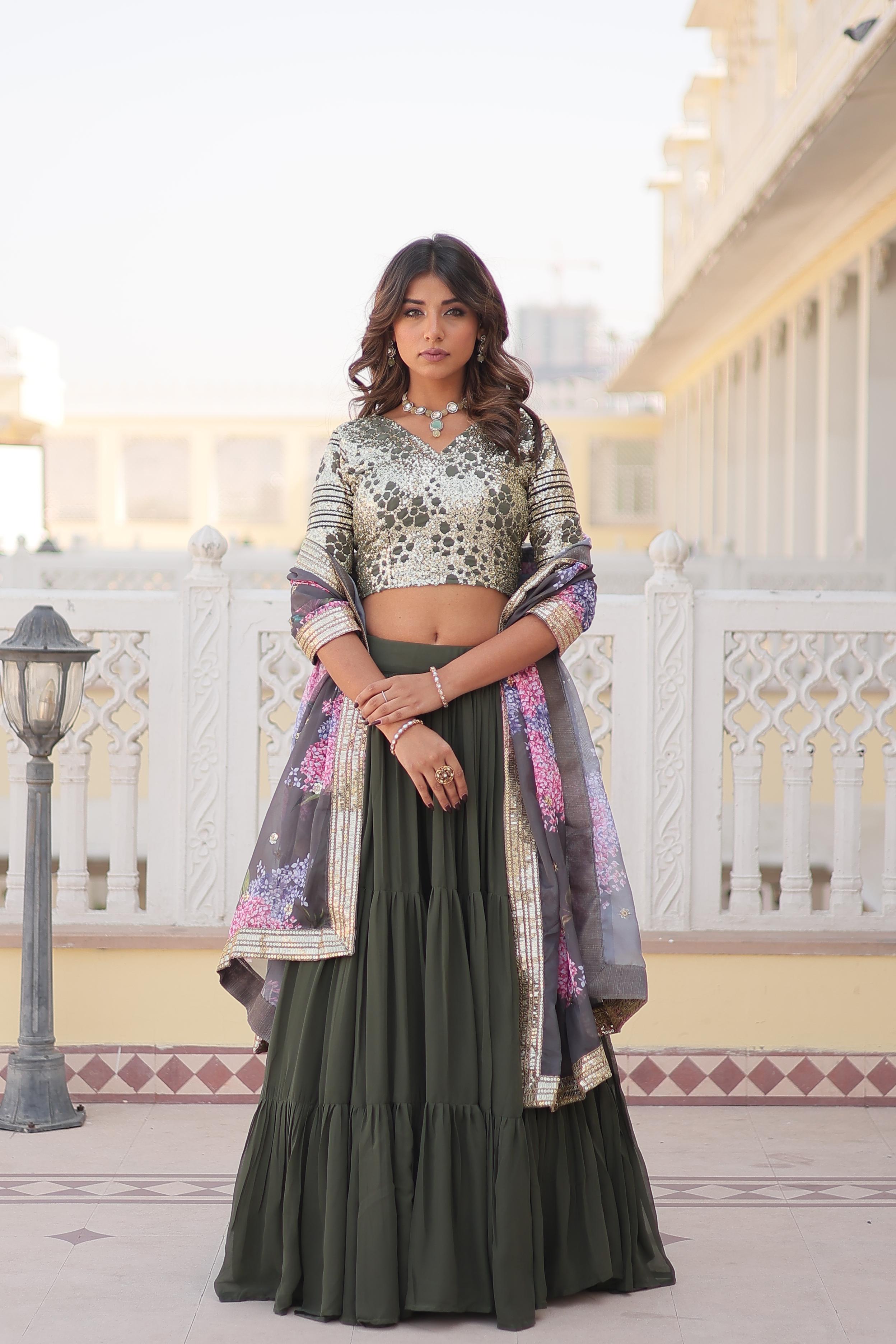 Delightful Sequence Work Green Color Lehenga Choli