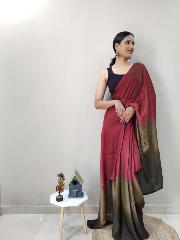 Stylish Marron With Brown Color Shade Ready To Wear Saree