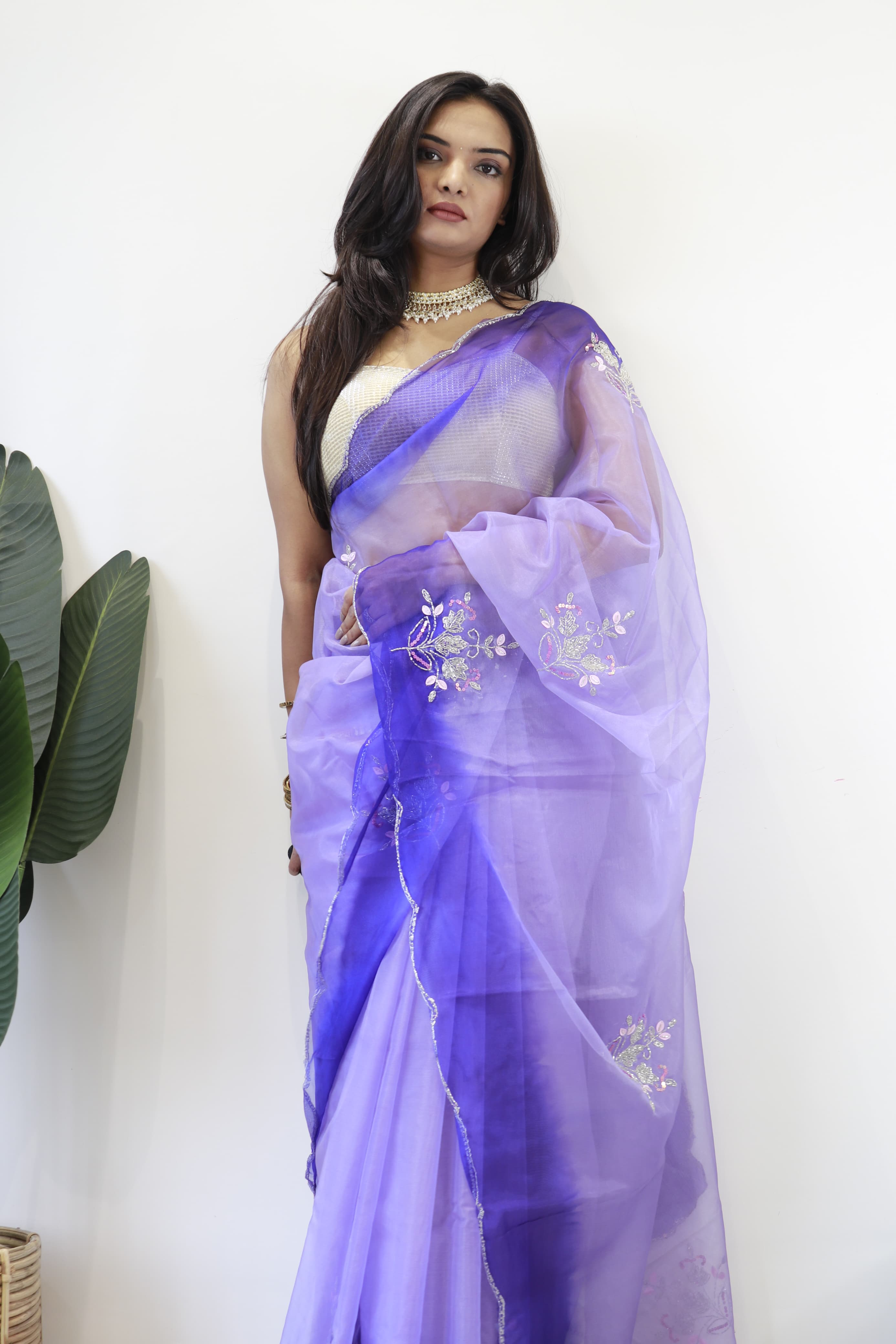 Double Shade Organza Silk Purple Color Saree