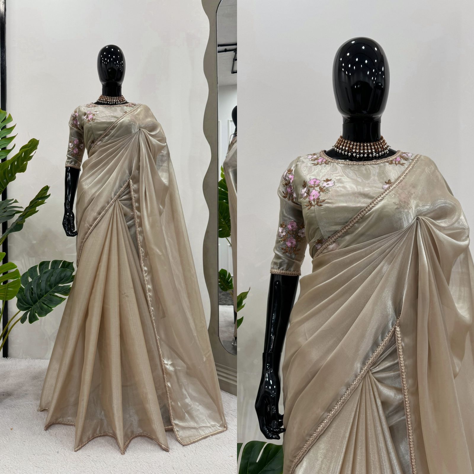 Bollywood Style Beige Color Jimmy Chu Beautiful Designer Saree