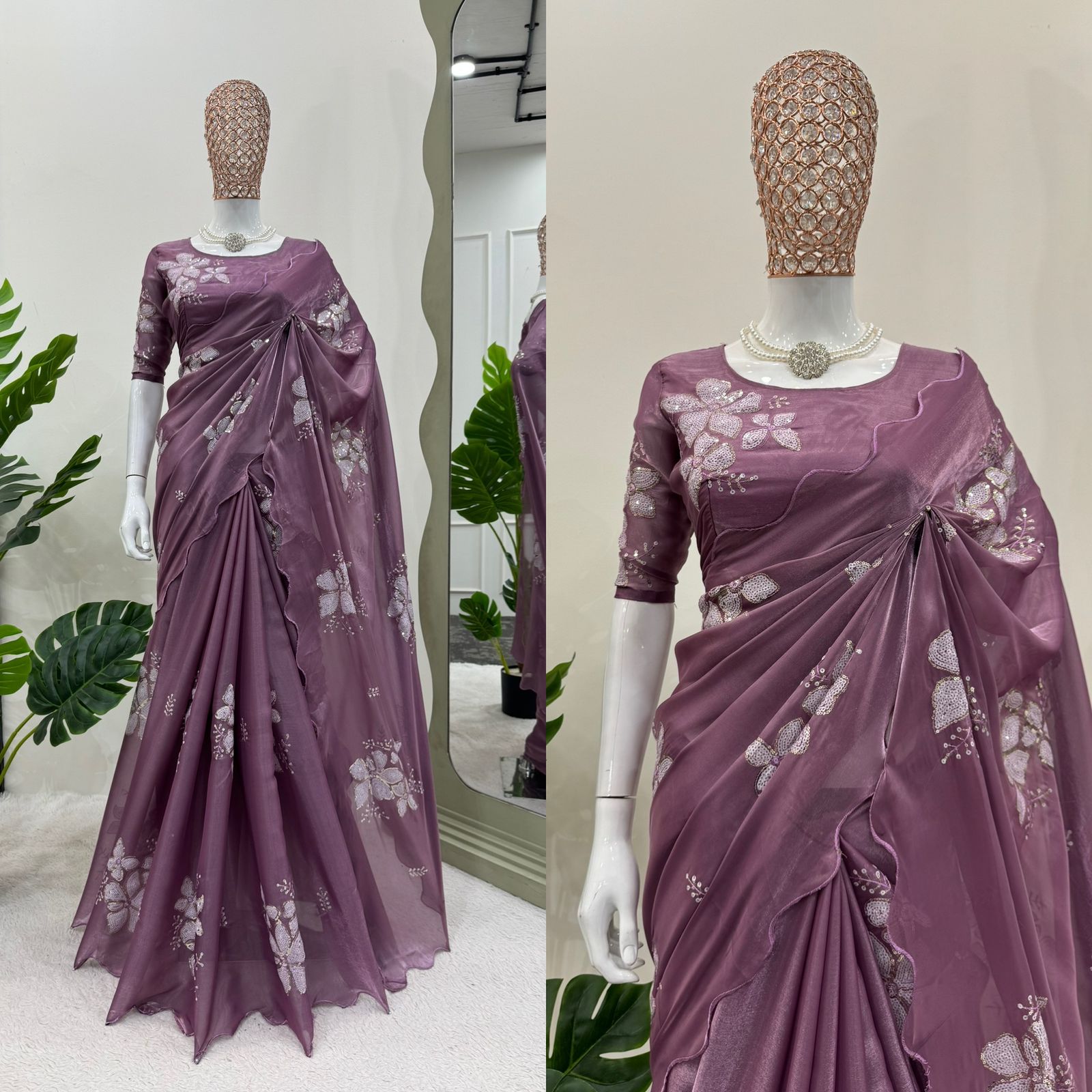 Party Wear Purple Color Jimmy Chu And Sequence Work Saree