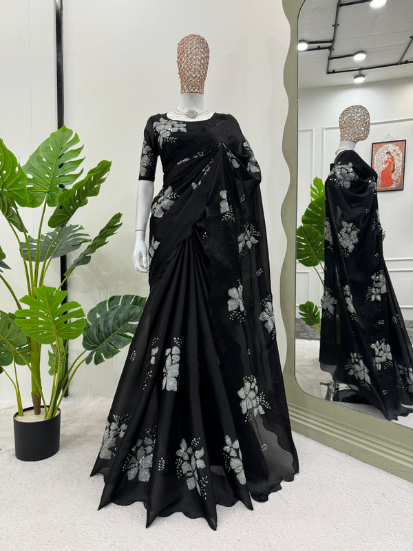 Party Wear Black Color Jimmy Chu And Sequence Work Saree