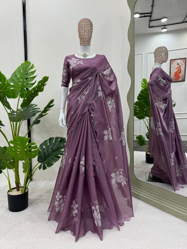 Party Wear Purple Color Jimmy Chu And Sequence Work Saree