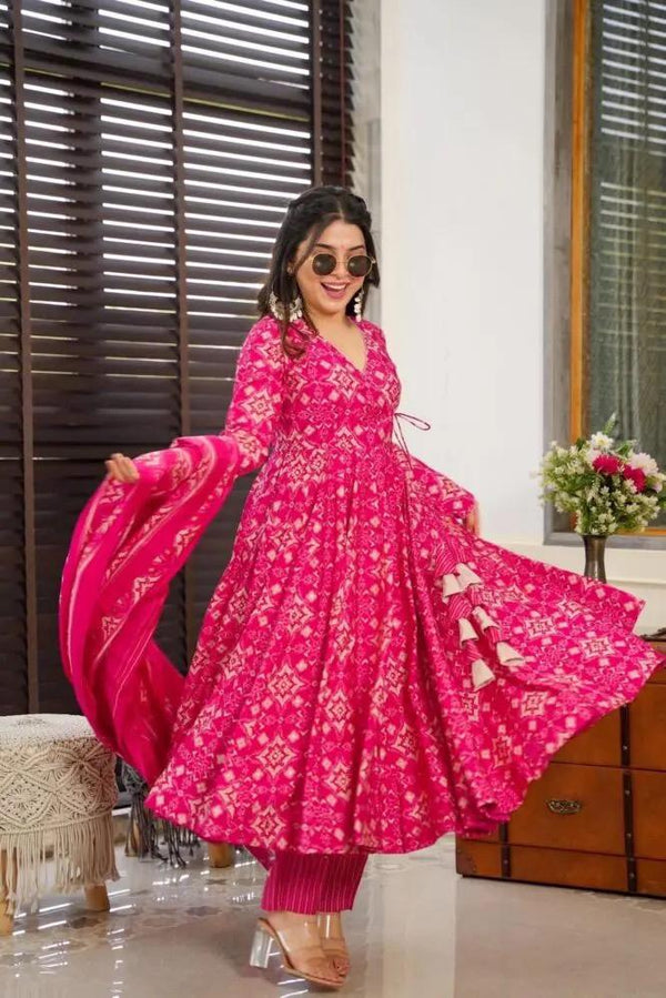 Trendy Designer Digital Print Pink Anarkali Suit Set