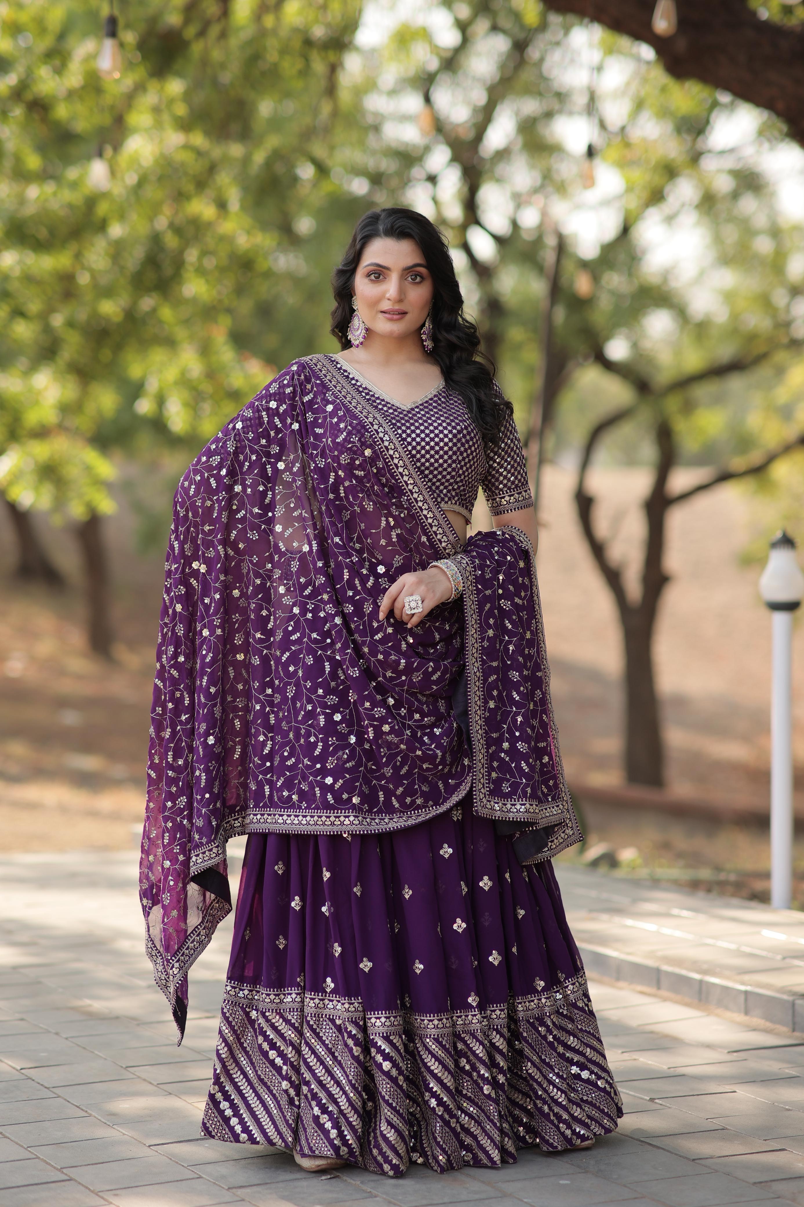 Adorable Purple Embroidered Georgette Designer Lehenga Choli