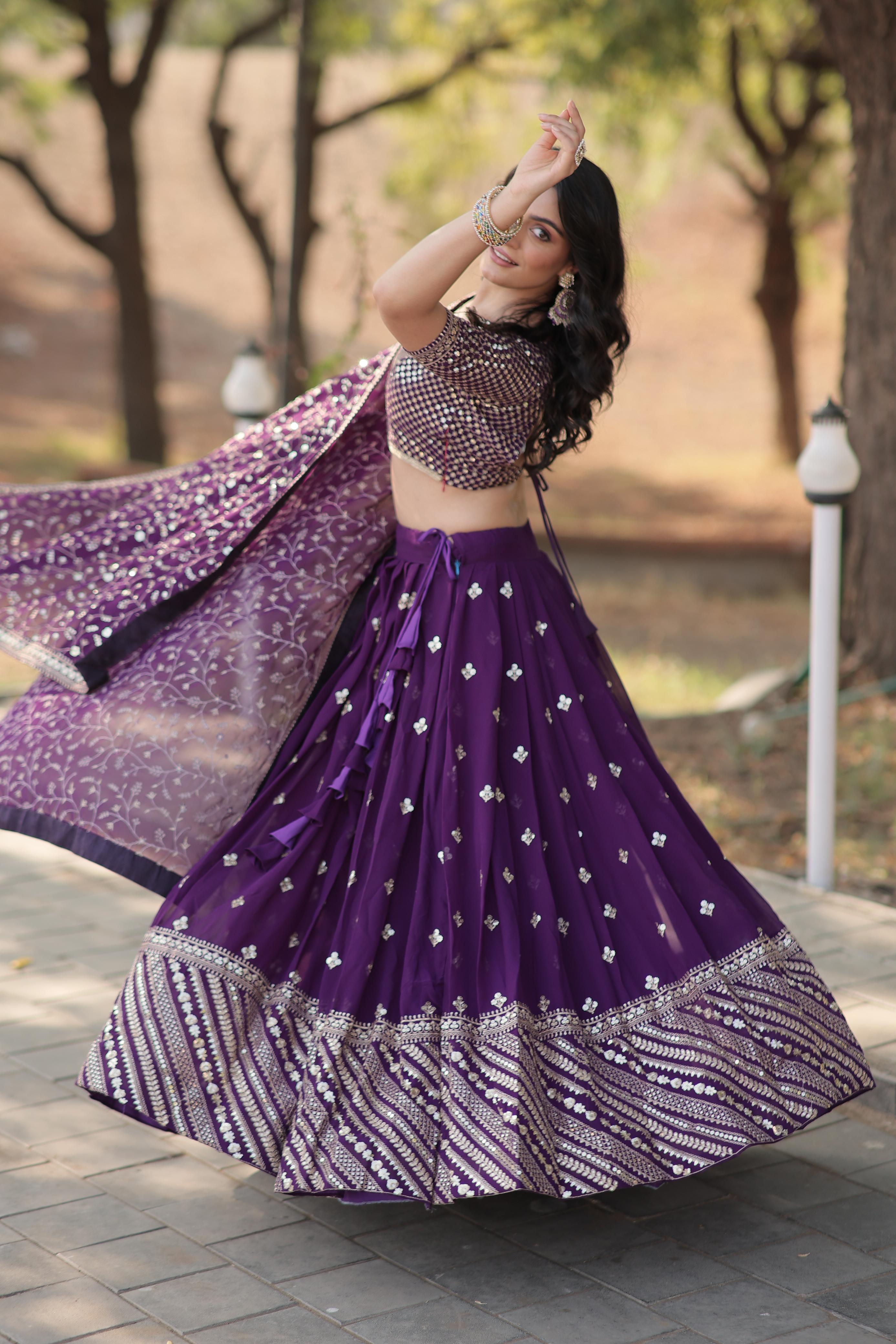 Adorable Purple Embroidered Georgette Designer Lehenga Choli