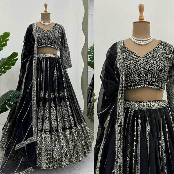 Black Color Georgette With Sequence Embroidery Bridal Lehenga Choli and Dupatta