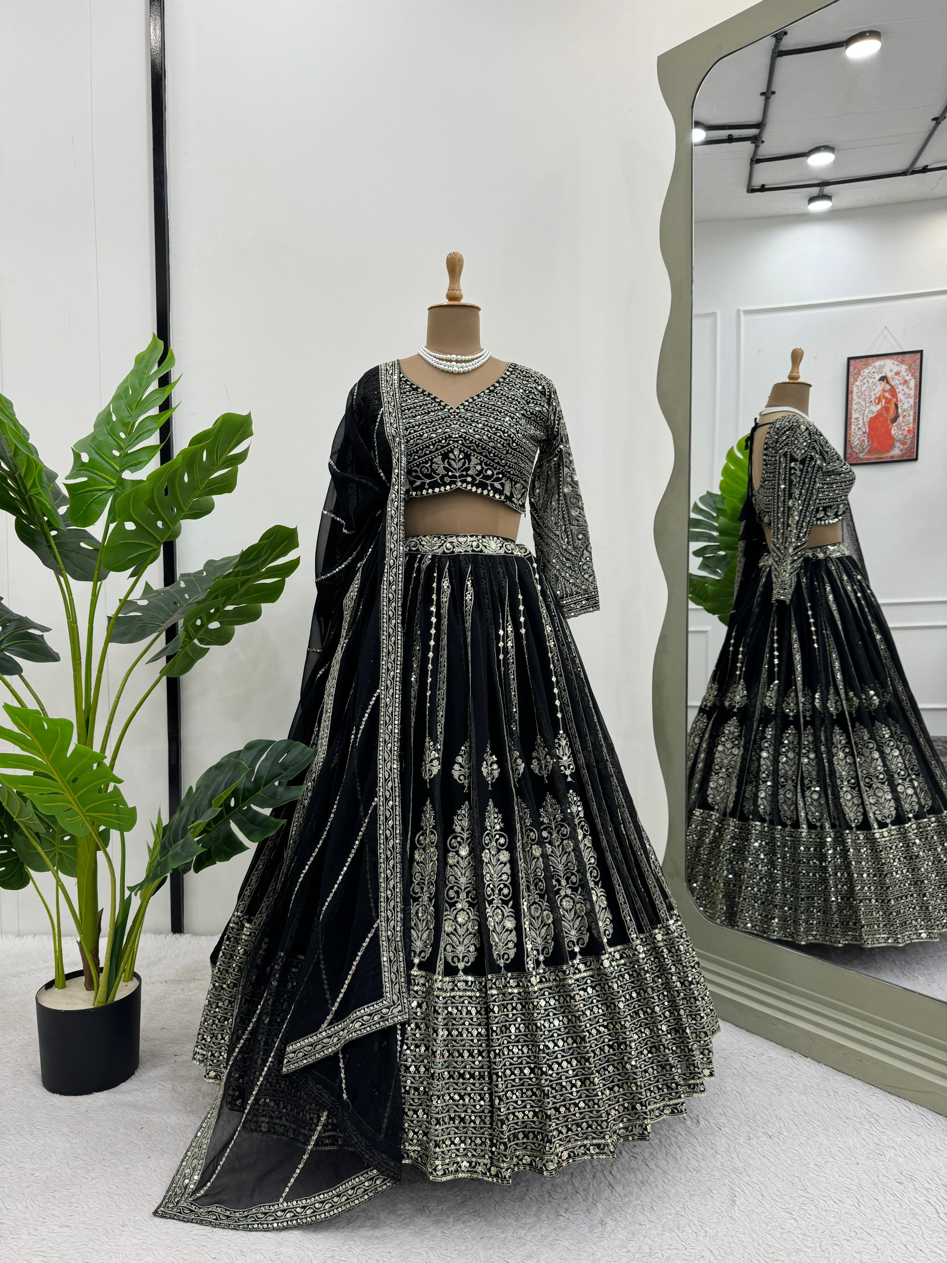 Black Color Georgette With Sequence Embroidery Bridal Lehenga Choli and Dupatta