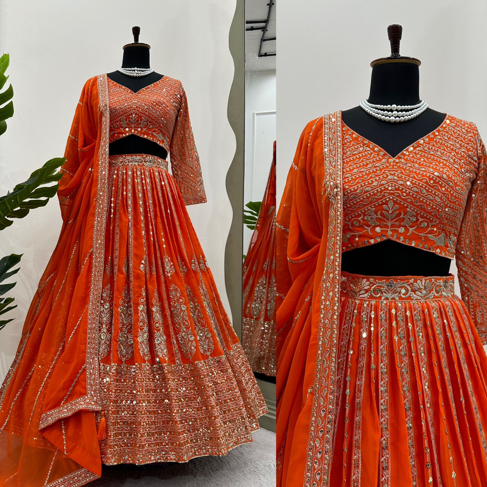 Orange Color Georgette With Sequence Embroidery Bridal Lehenga Choli and Dupatta