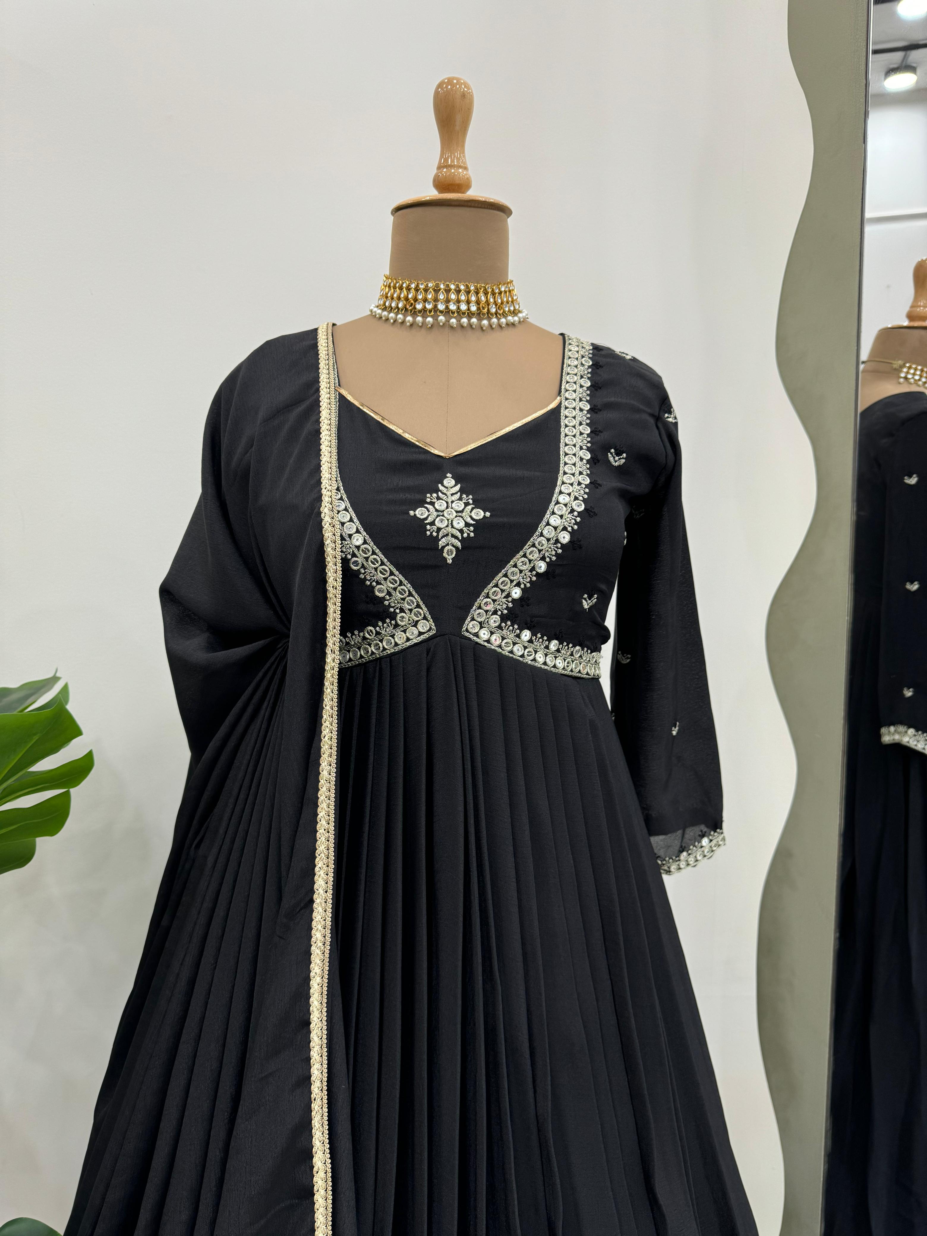 Delightful Black Color Thread with Sequence Anarkali Gown