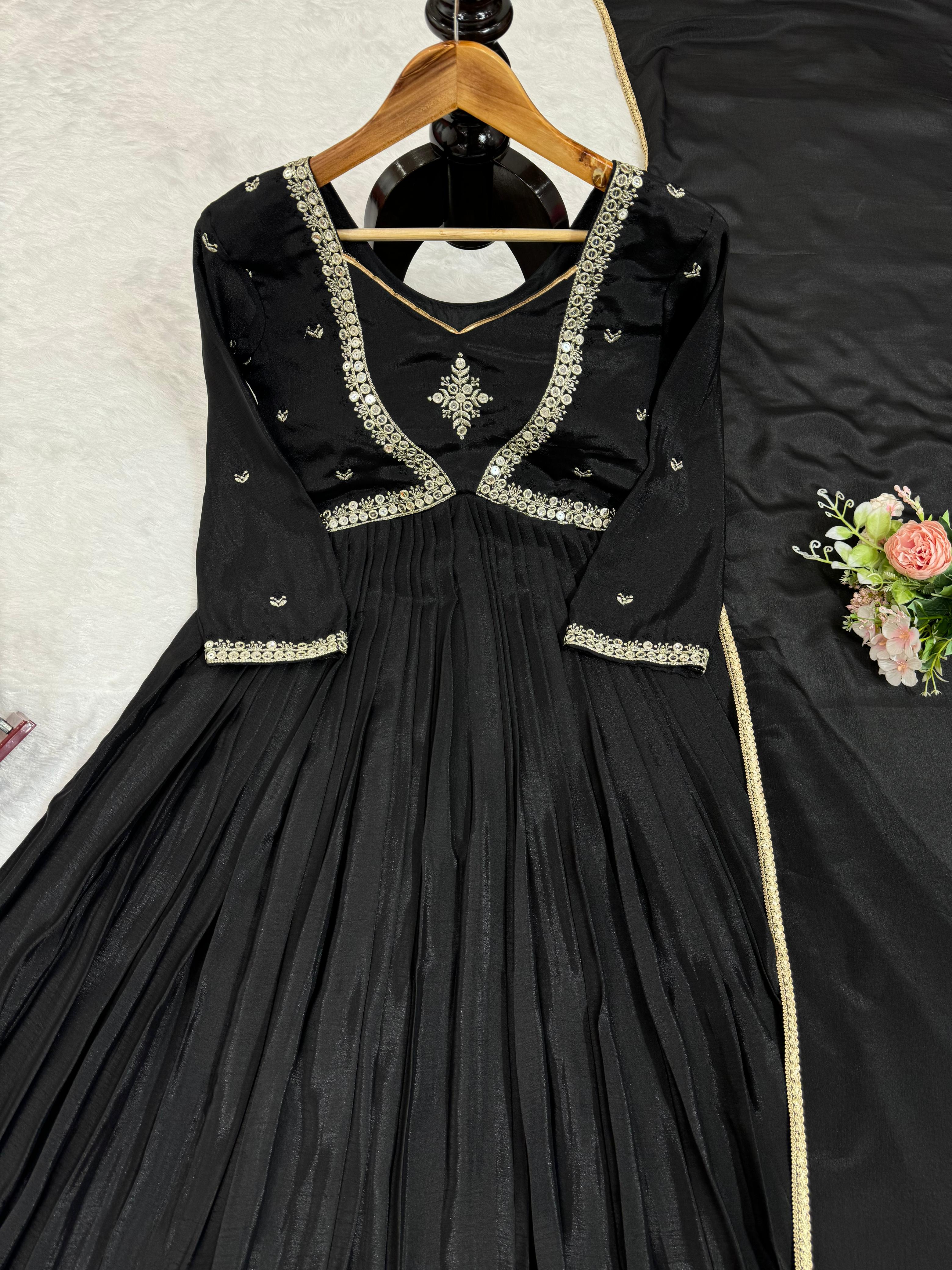 Delightful Black Color Thread with Sequence Anarkali Gown