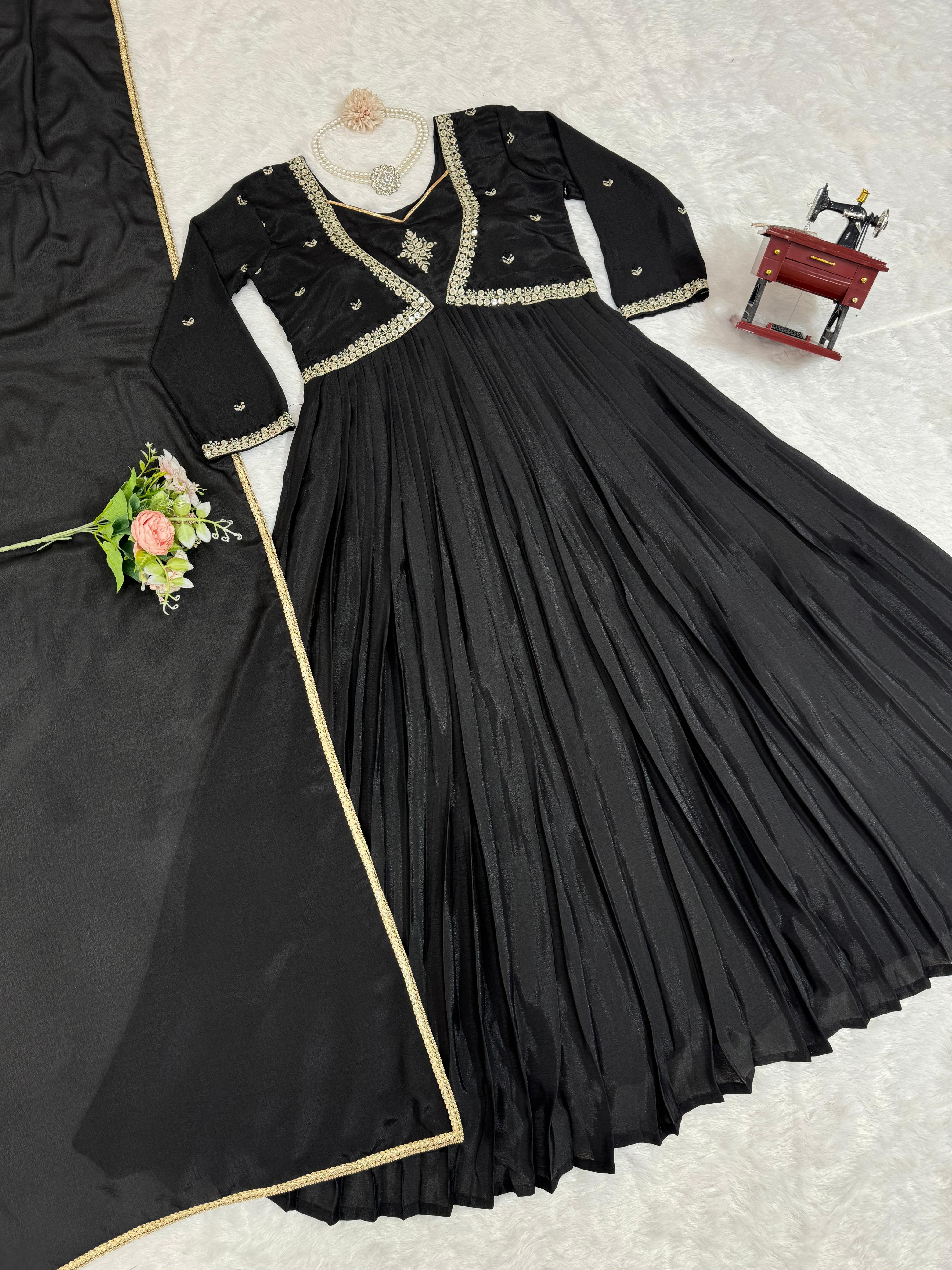 Delightful Black Color Thread with Sequence Anarkali Gown