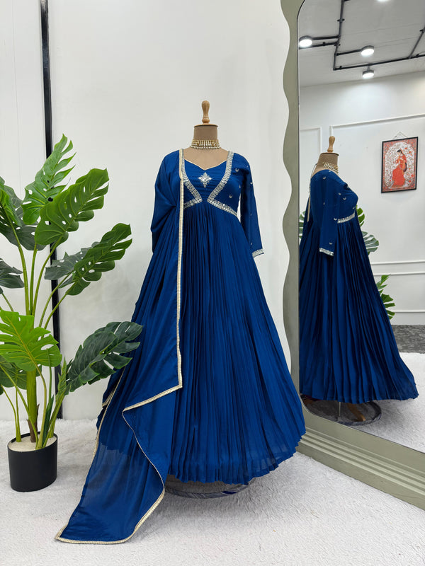Mesmerizing Navy Blue Color Thread with Sequence Anarkali Gown