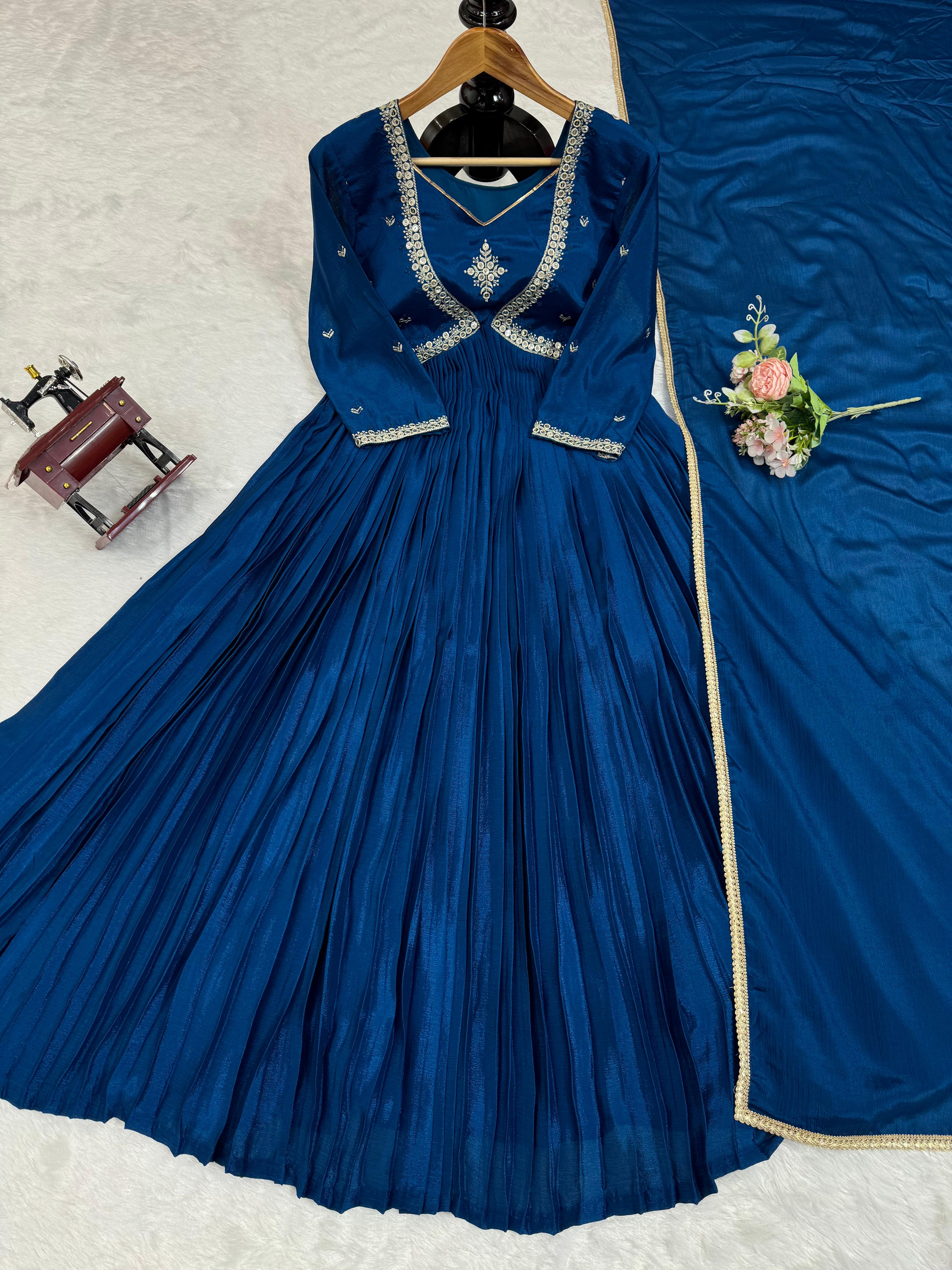 Mesmerizing Navy Blue Color Thread with Sequence Anarkali Gown