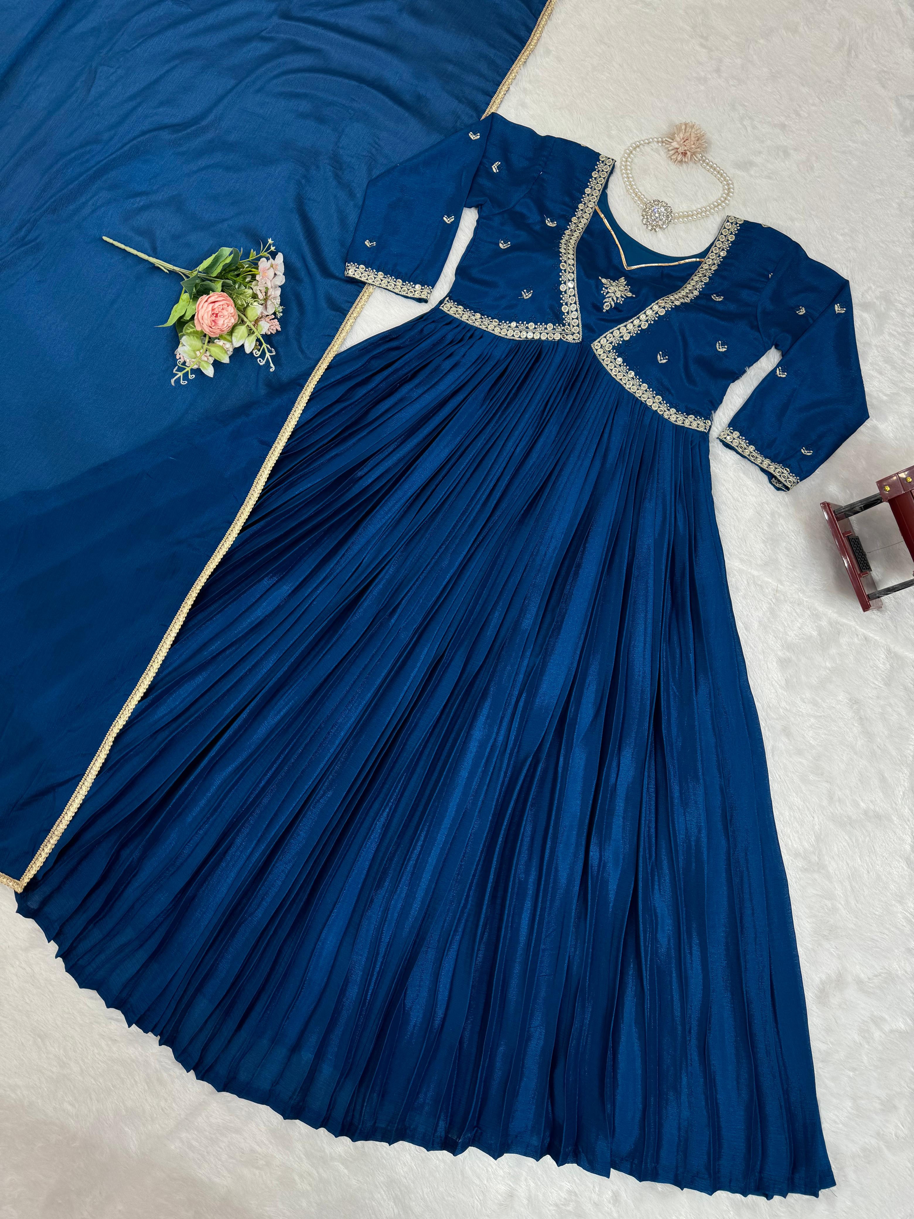 Mesmerizing Navy Blue Color Thread with Sequence Anarkali Gown