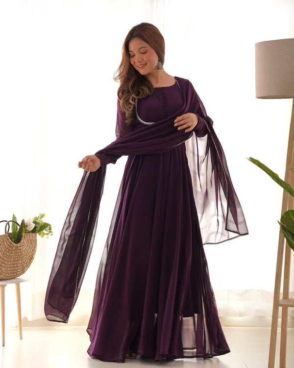 Gorgeous Purple Georgette Festival Wear Gown With Dupatta
