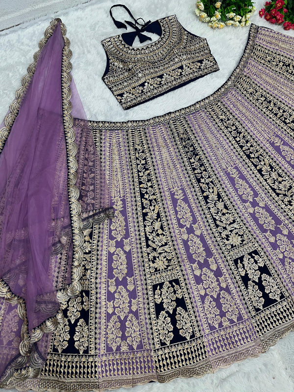 Light Purple Color Bridal Wear Embroidery Sequence Work Lehenga Choli