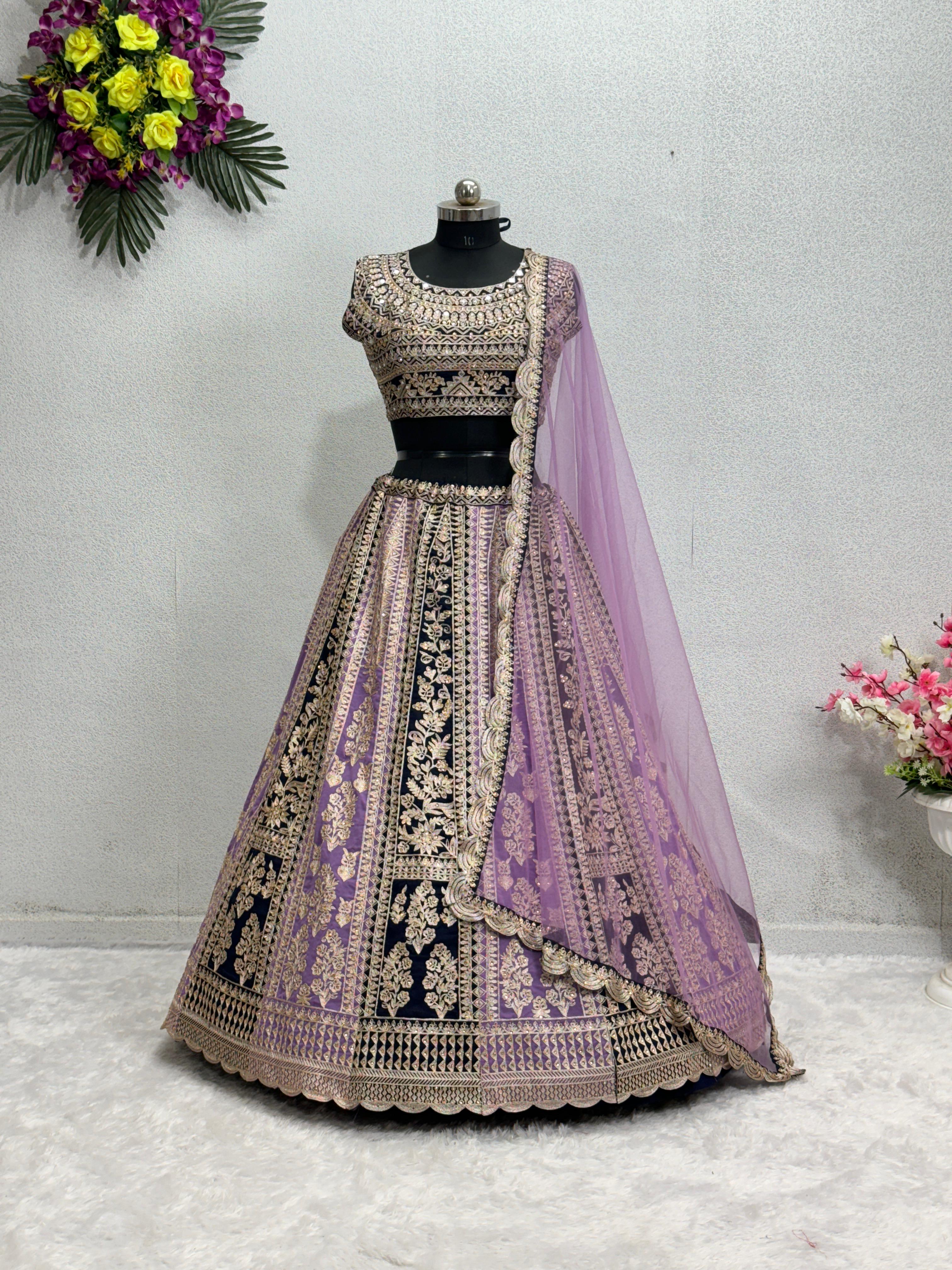 Light Purple Color Bridal Wear Embroidery Sequence Work Lehenga Choli