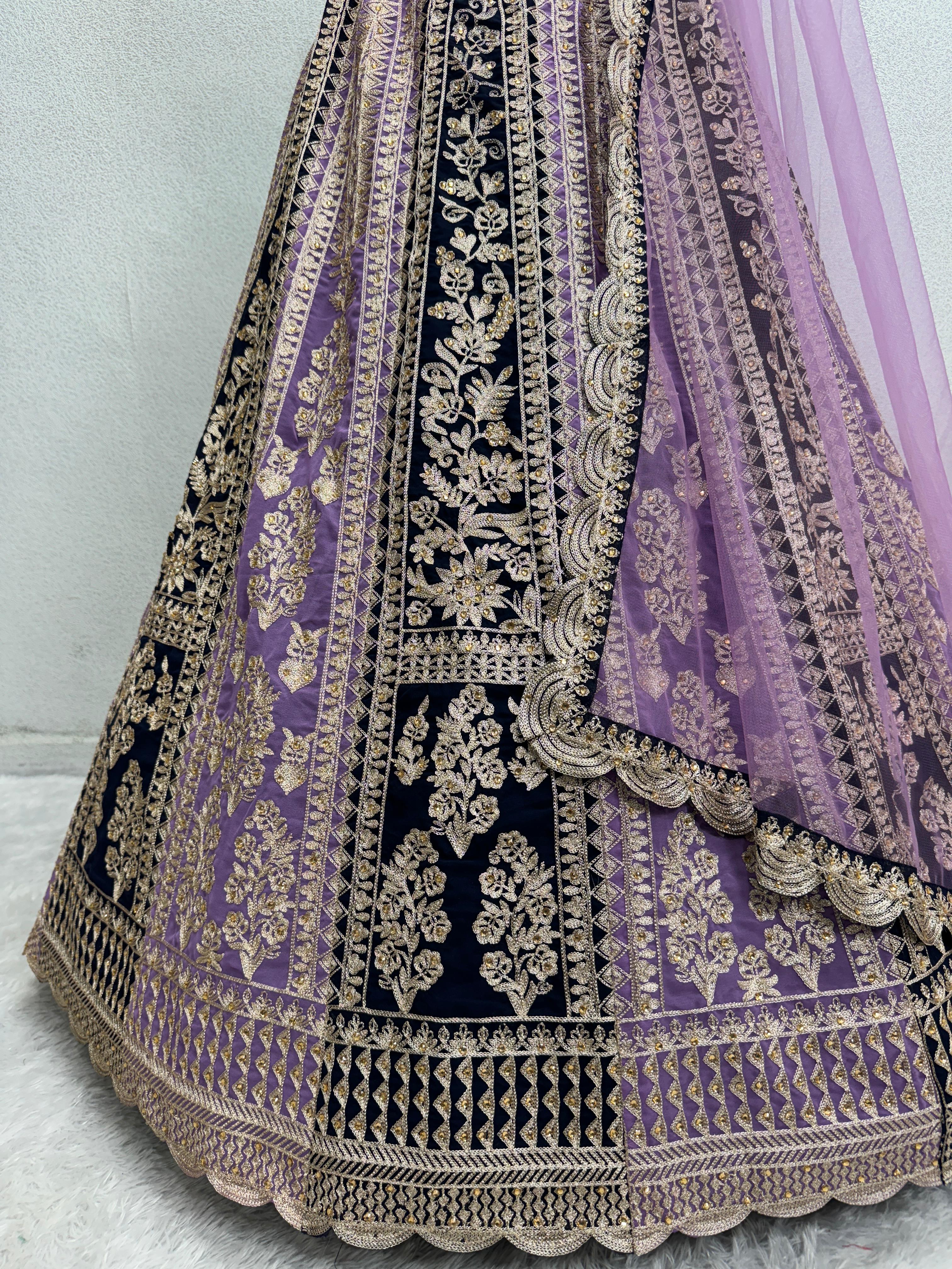 Light Purple Color Bridal Wear Embroidery Sequence Work Lehenga Choli