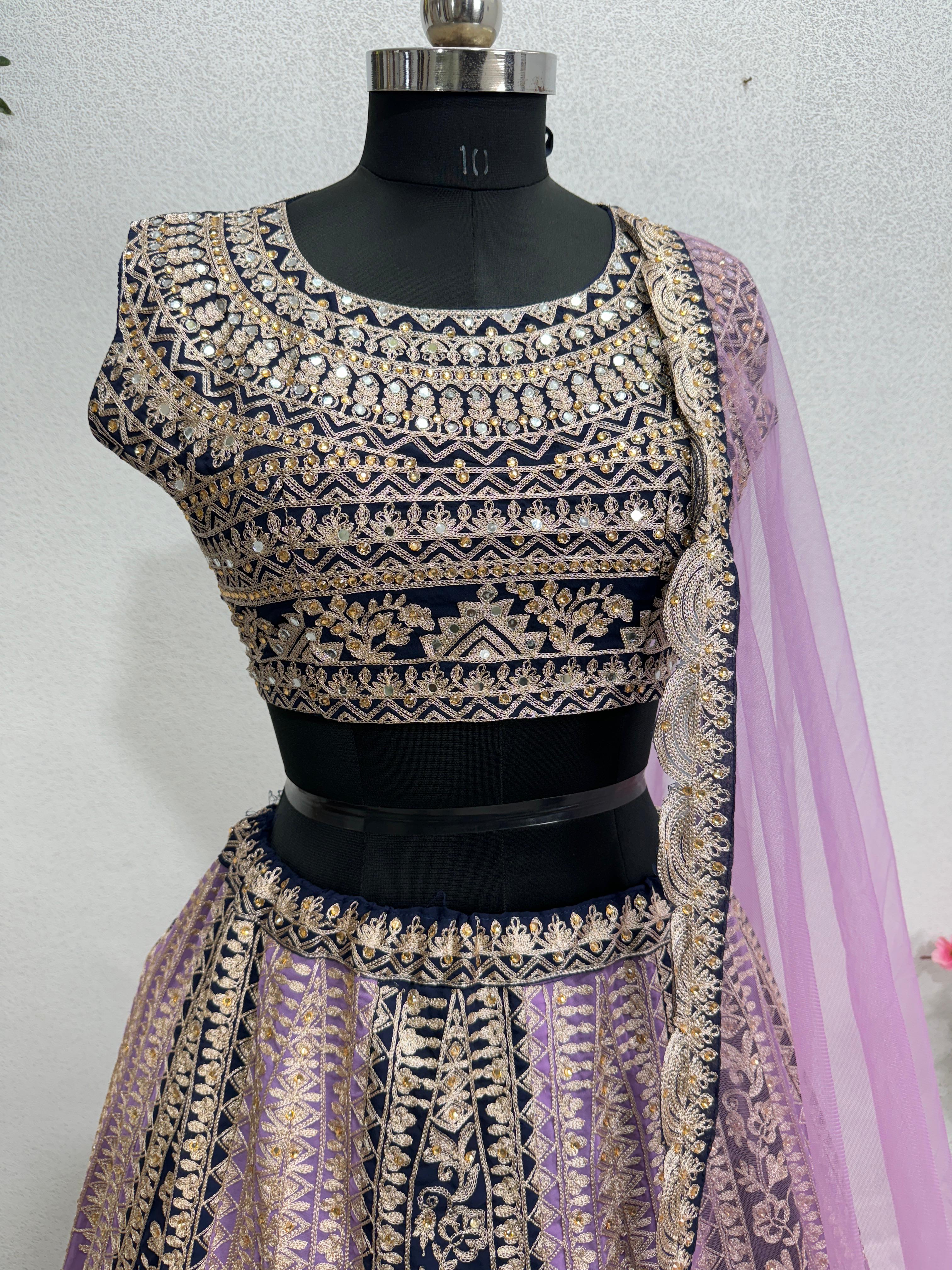 Light Purple Color Bridal Wear Embroidery Sequence Work Lehenga Choli