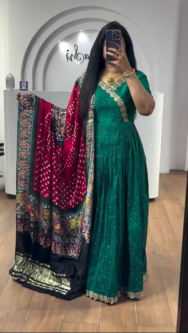 Party Wear Green Color Chinon With Embroidery and Sequence Work