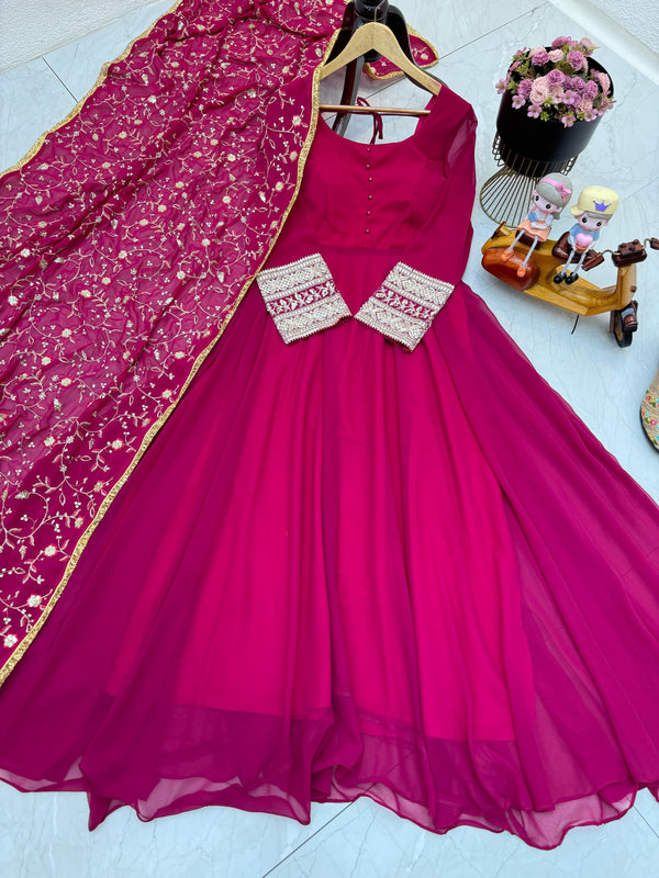Beautiful Pink Color Georgette Party Wear Gown