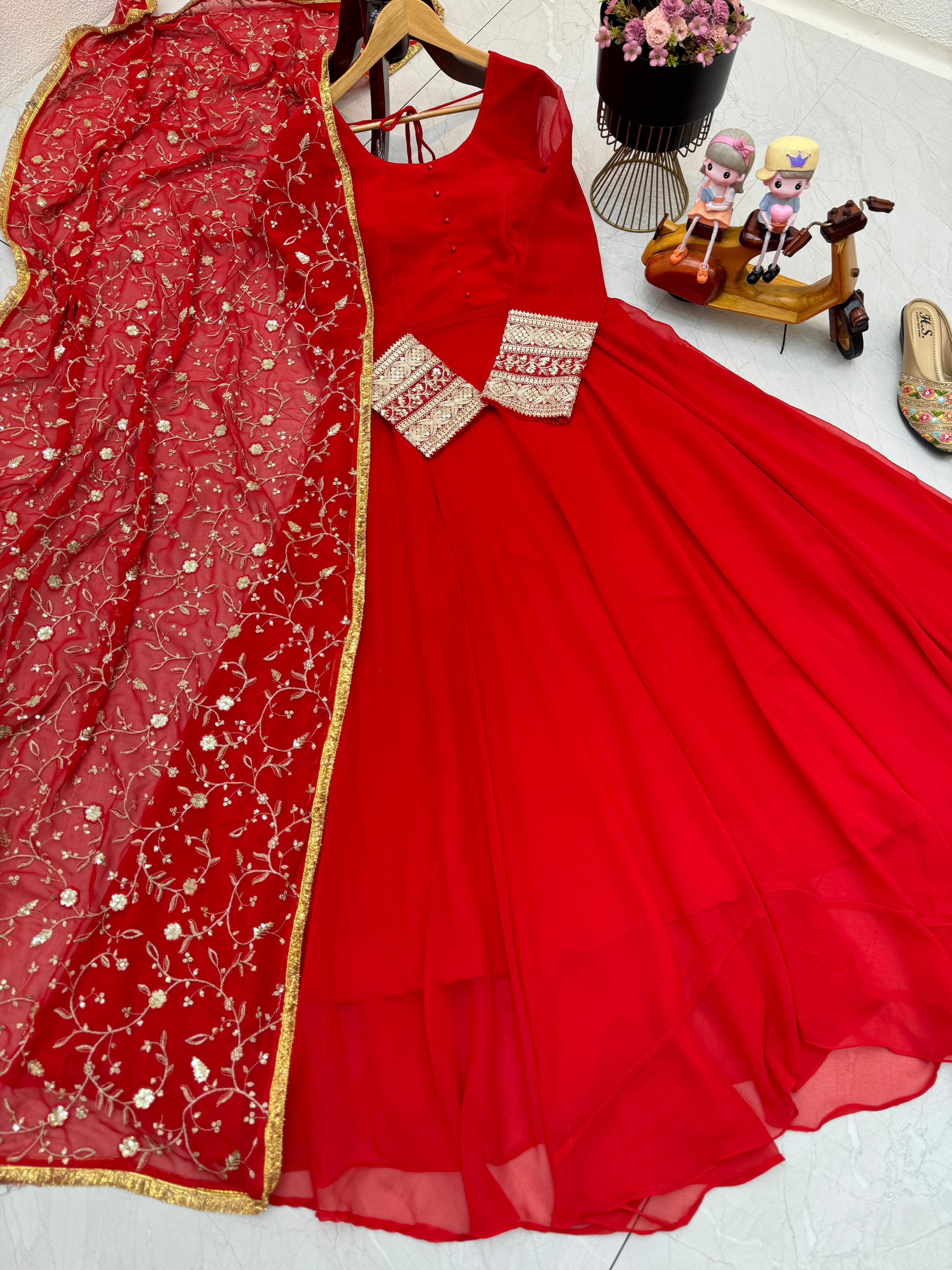 Beautiful Red Color Georgette Party Wear Gown