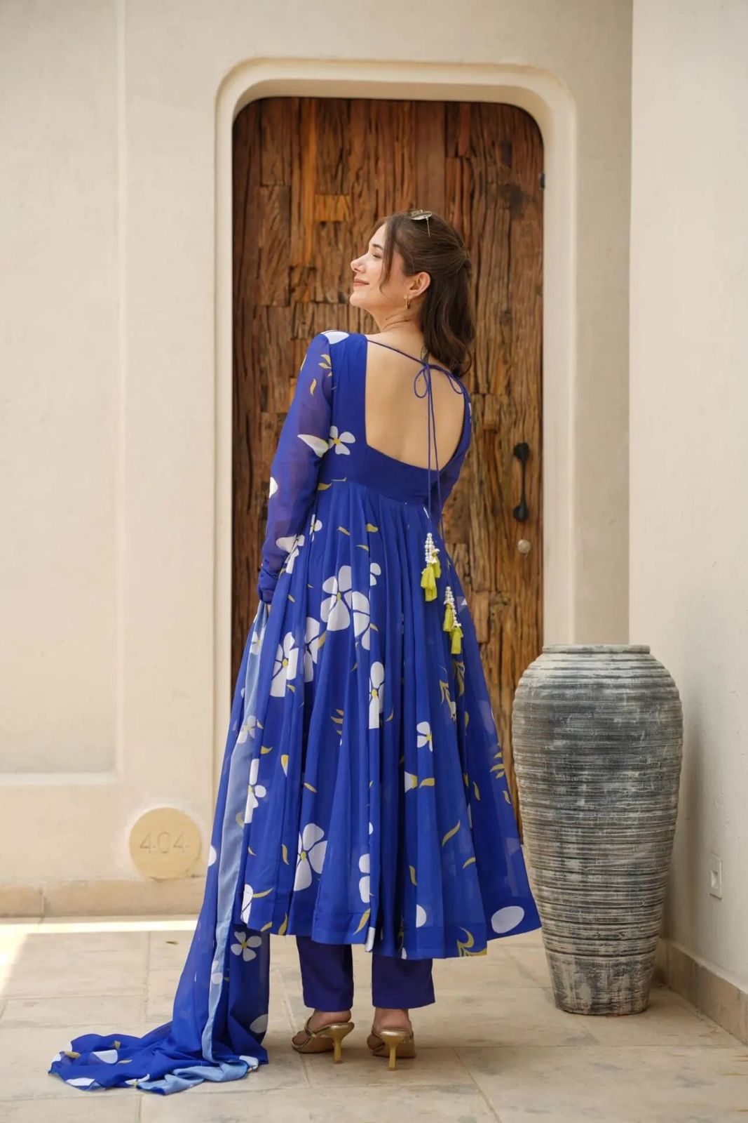 Marriage Special Blue Color Georgette Fabric With Digital Printed Anarkali Suit