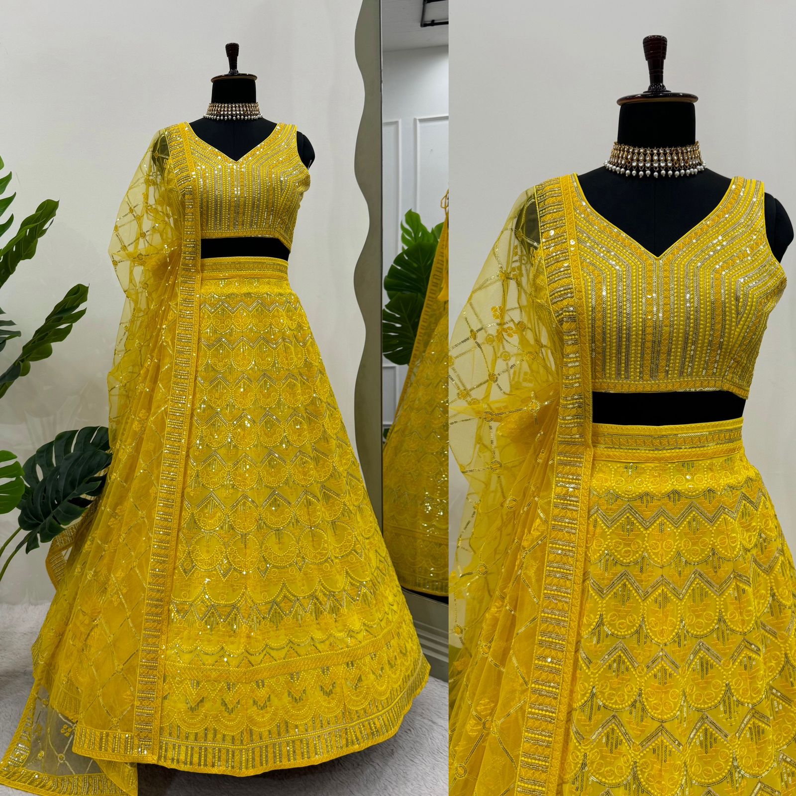 Yellow Color Foux Georgette Thread With Sequence Work Haldi Special Lehenga Choli Set