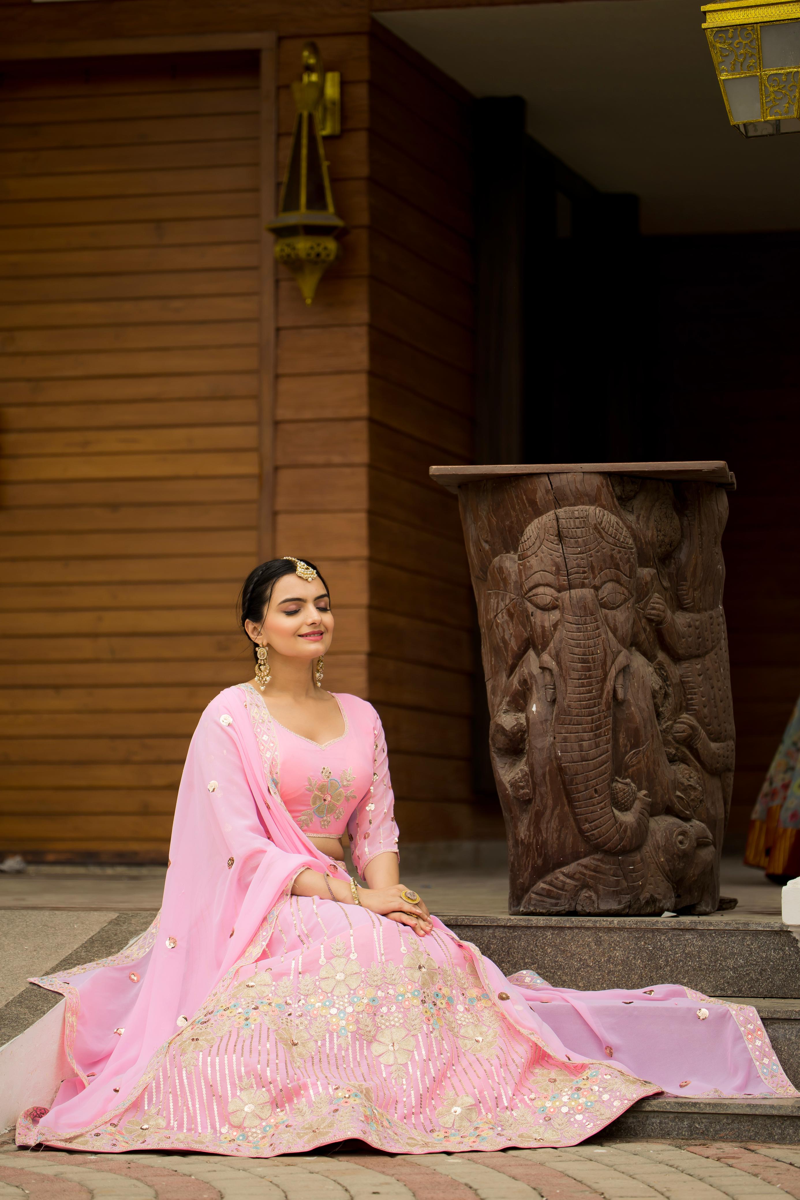 Wedding Wear Georgette Baby Pink Color Lehenga Choli