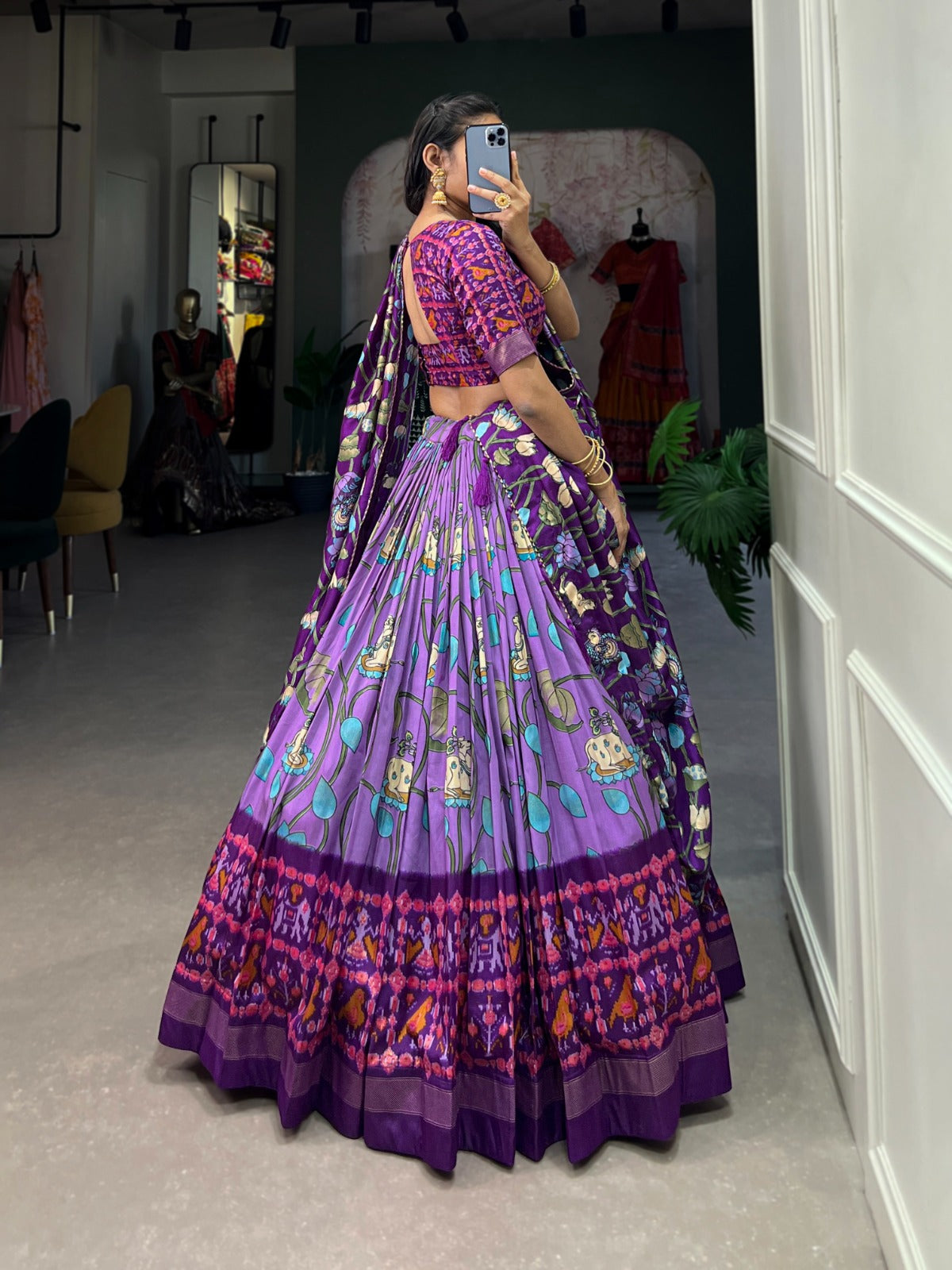 Party Wear Pichwai And Patola Printed Combination Tussar Silk Lavender Lehenga Choli