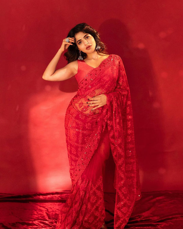 Bollywood Wear Red Color Pure Soft Organza Silk Saree