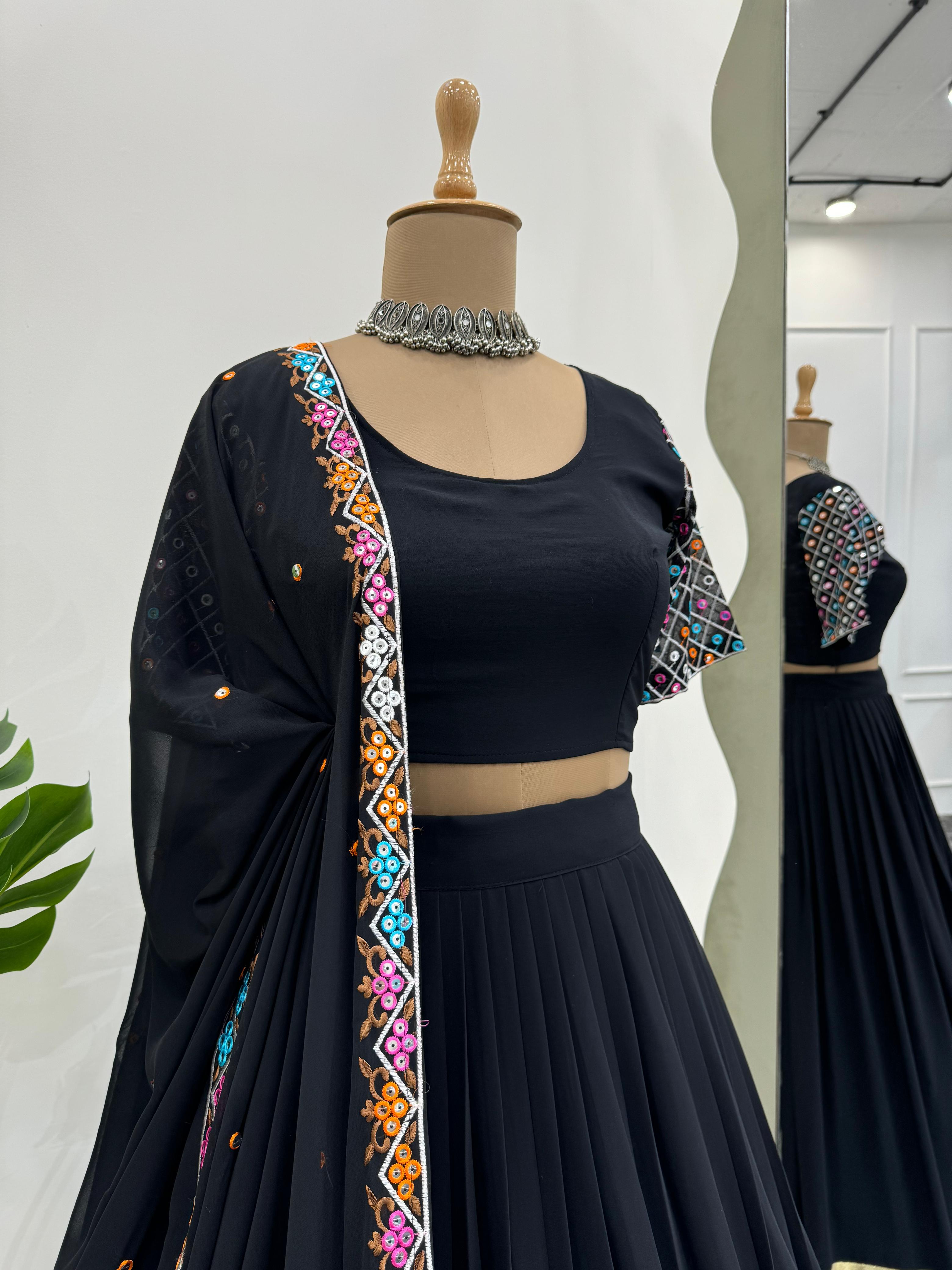 Traditional Wear Black Color Faux Georgette Navratri Lehenga Choli