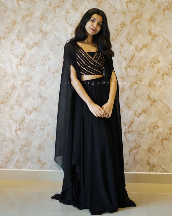 Black Color Premium Georgette With Beautiful Wiring Work Lehenga Choli