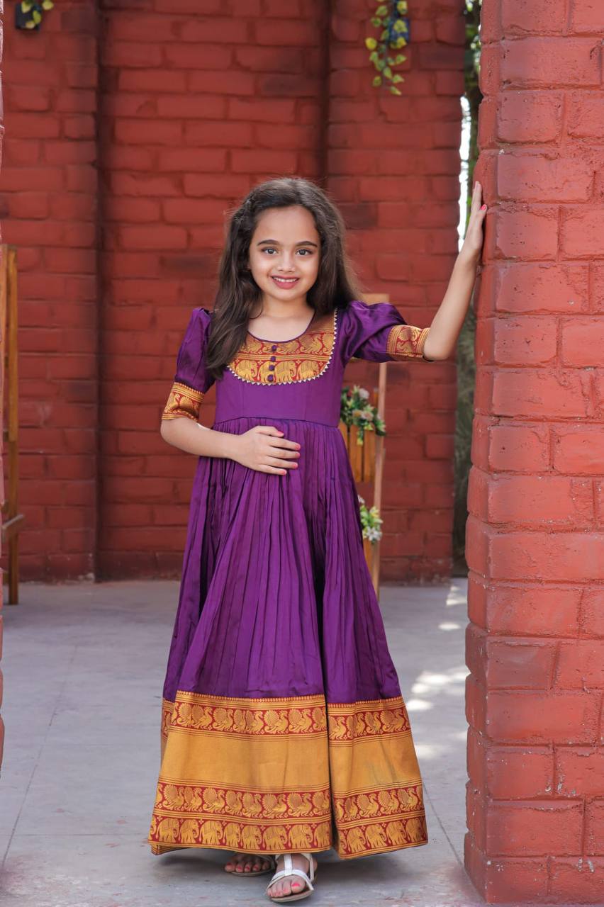 Admiring Jacquard Work Purple Color Gown For Girls