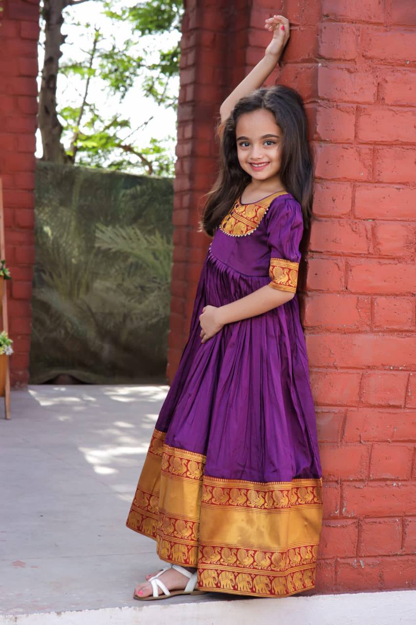 Admiring Jacquard Work Purple Color Gown For Girls