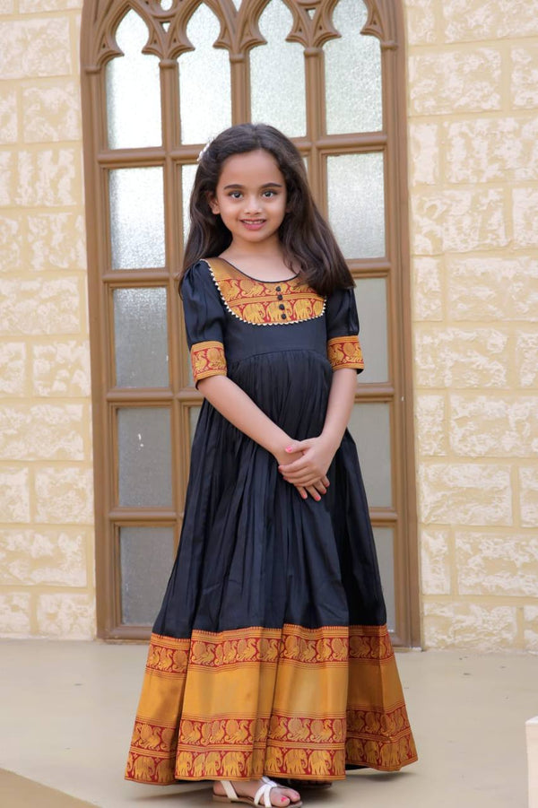 Admiring Jacquard Work Black Color Gown For Girls