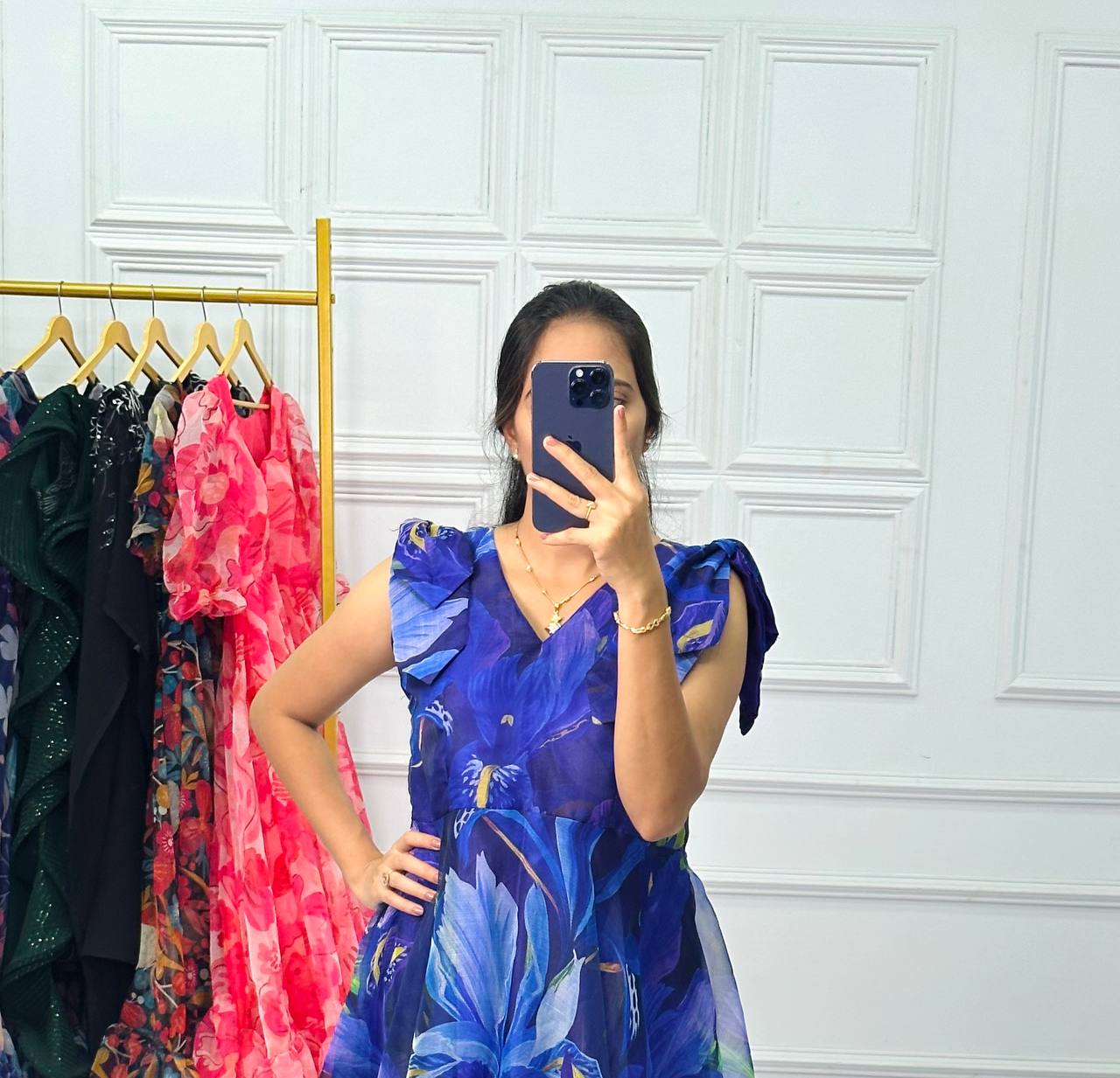 Party Wear Blue Color Organza Gown