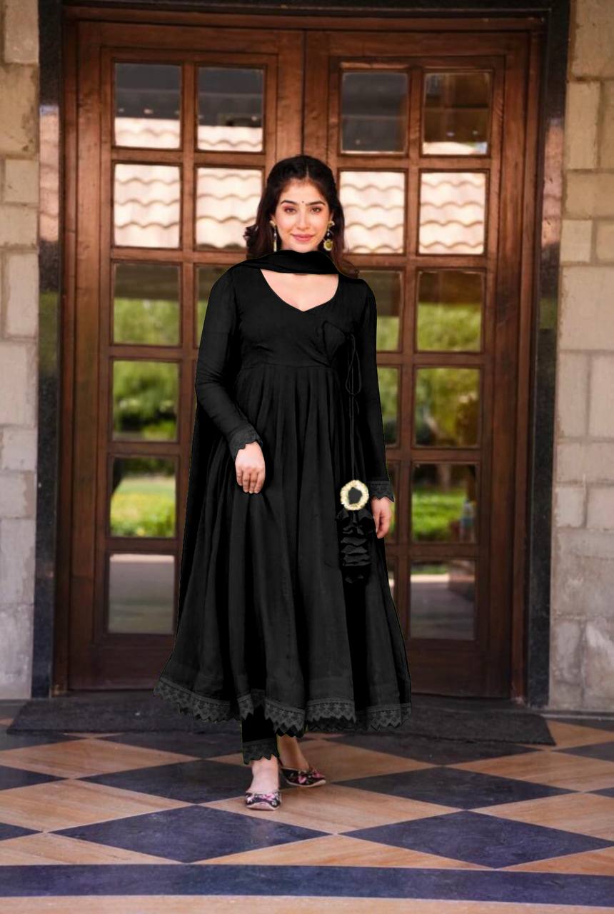Flattering Black Color Full Sleeve Anarkali Gown
