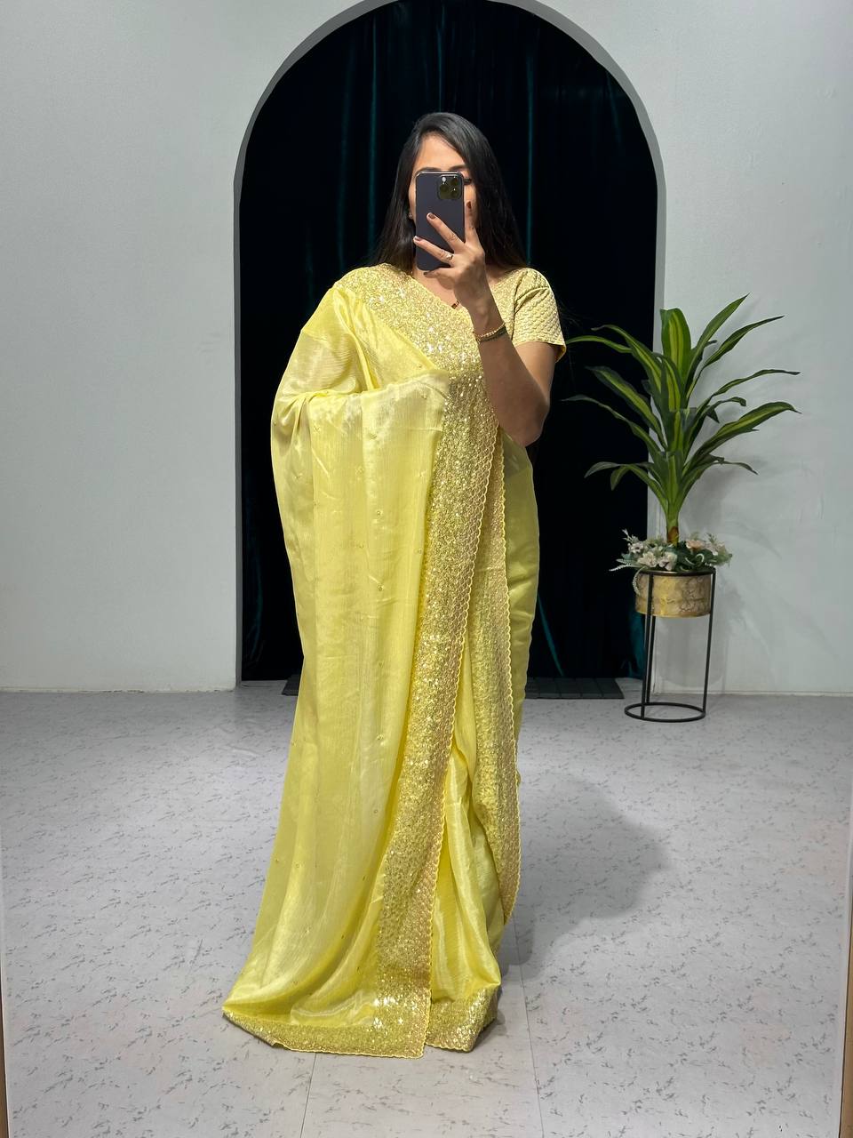 Haldi Function Wear Yellow Color Zari Work Saree