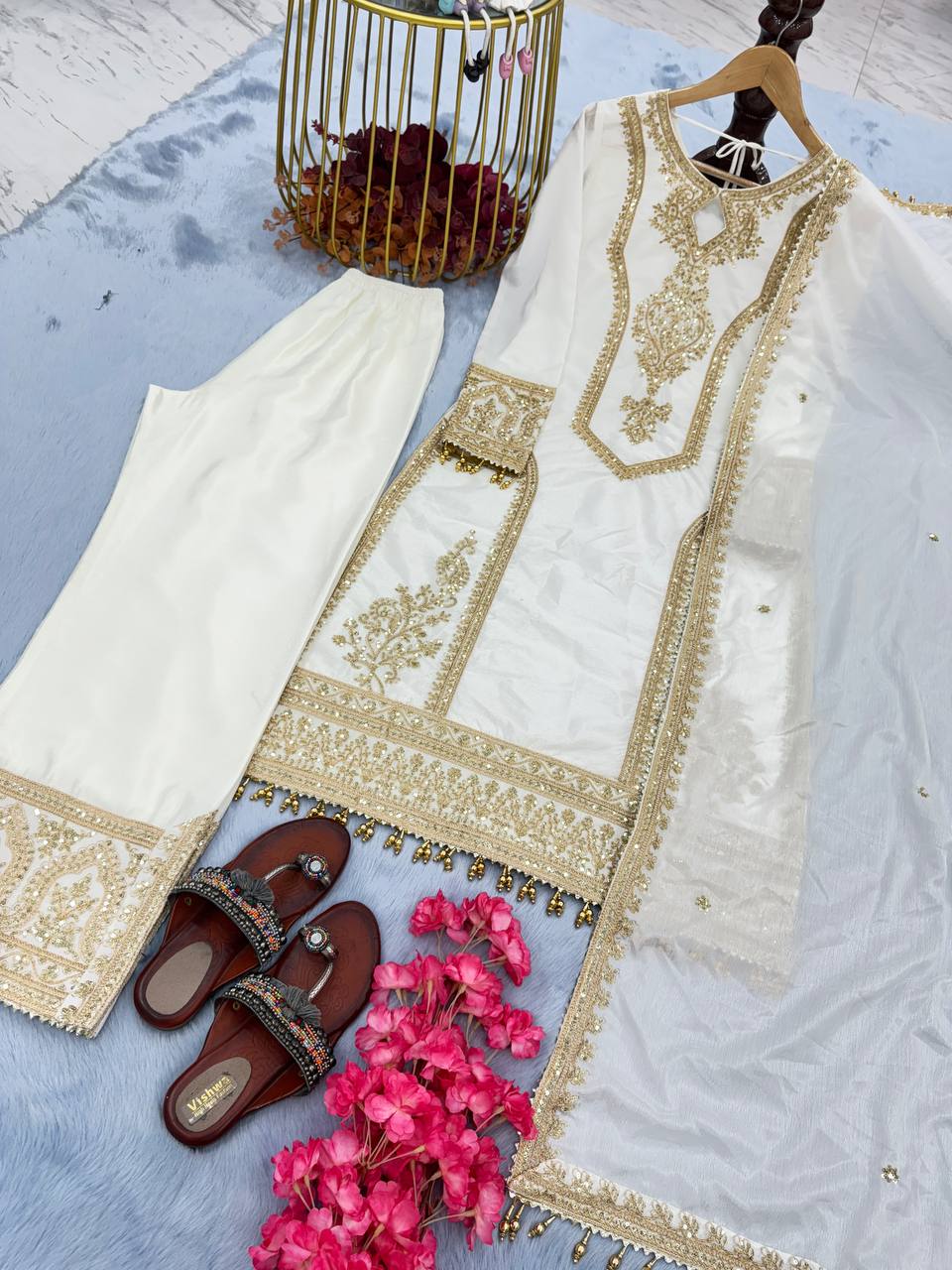 Innovative White Color With Work Salwar Suit