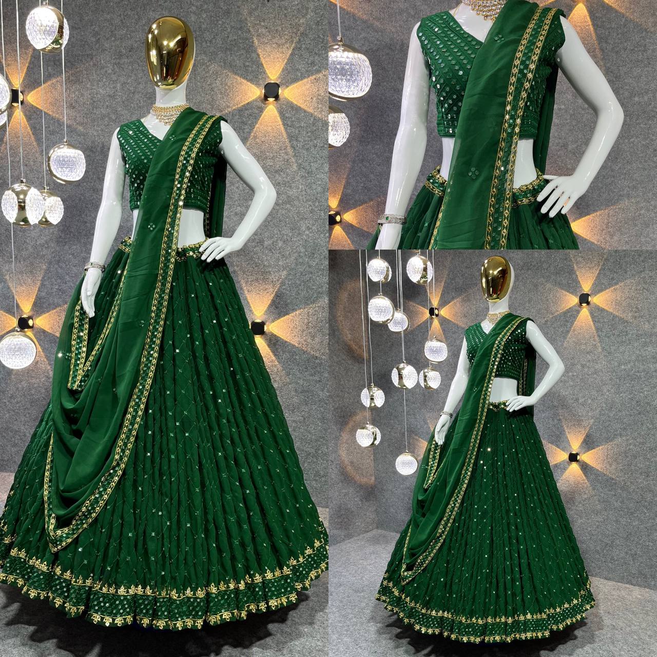 Stunning Green Color Sequence Work Wedding Lehenga Choli
