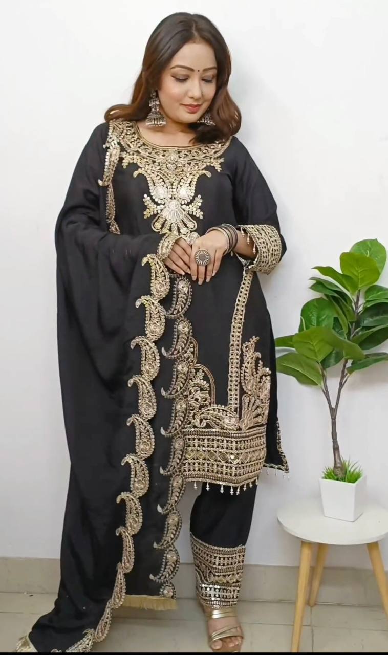 Exclusive Embroidery Work Black Color Salwar Suit