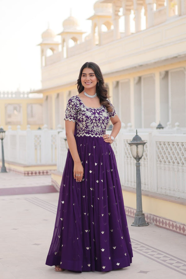 Captivating Embroidered Purple Color Gown