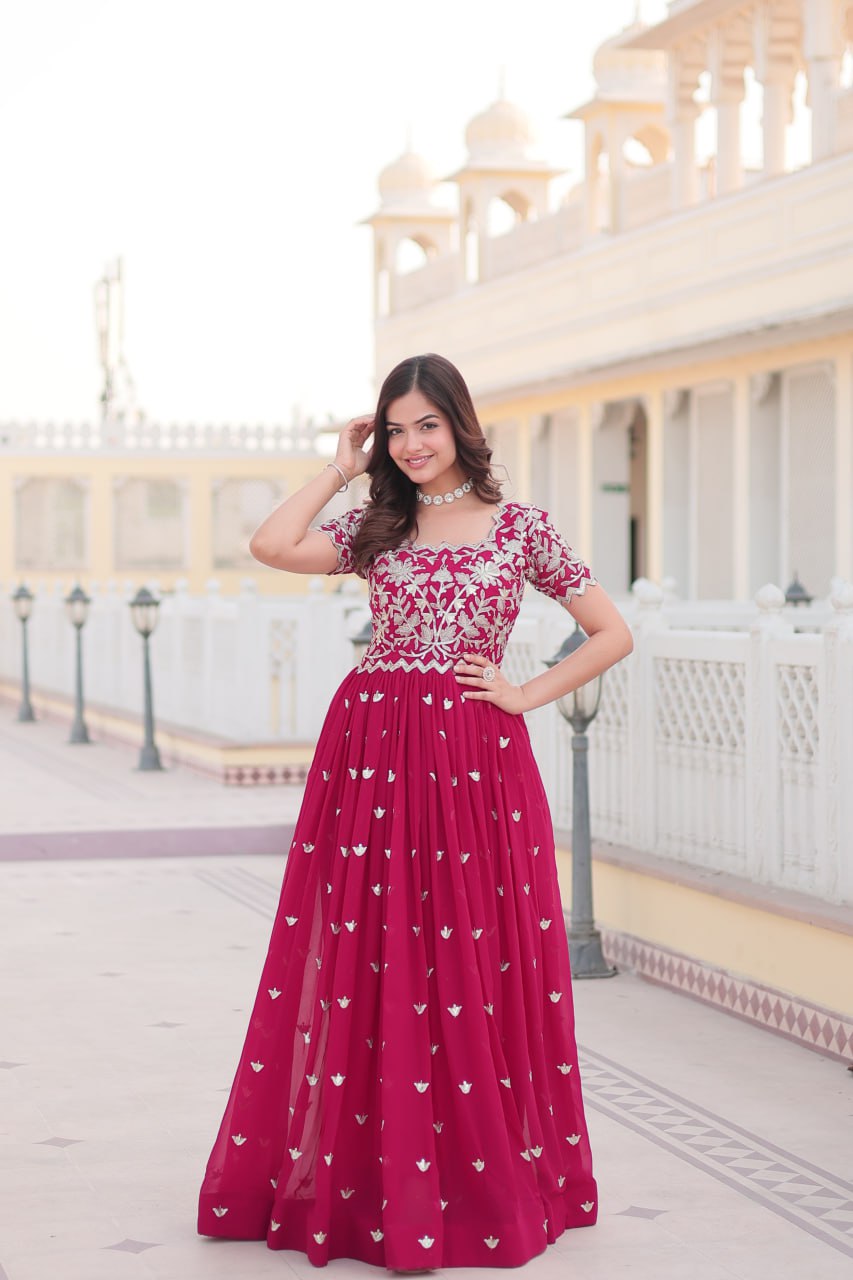 Captivating Embroidered Pink Color Gown