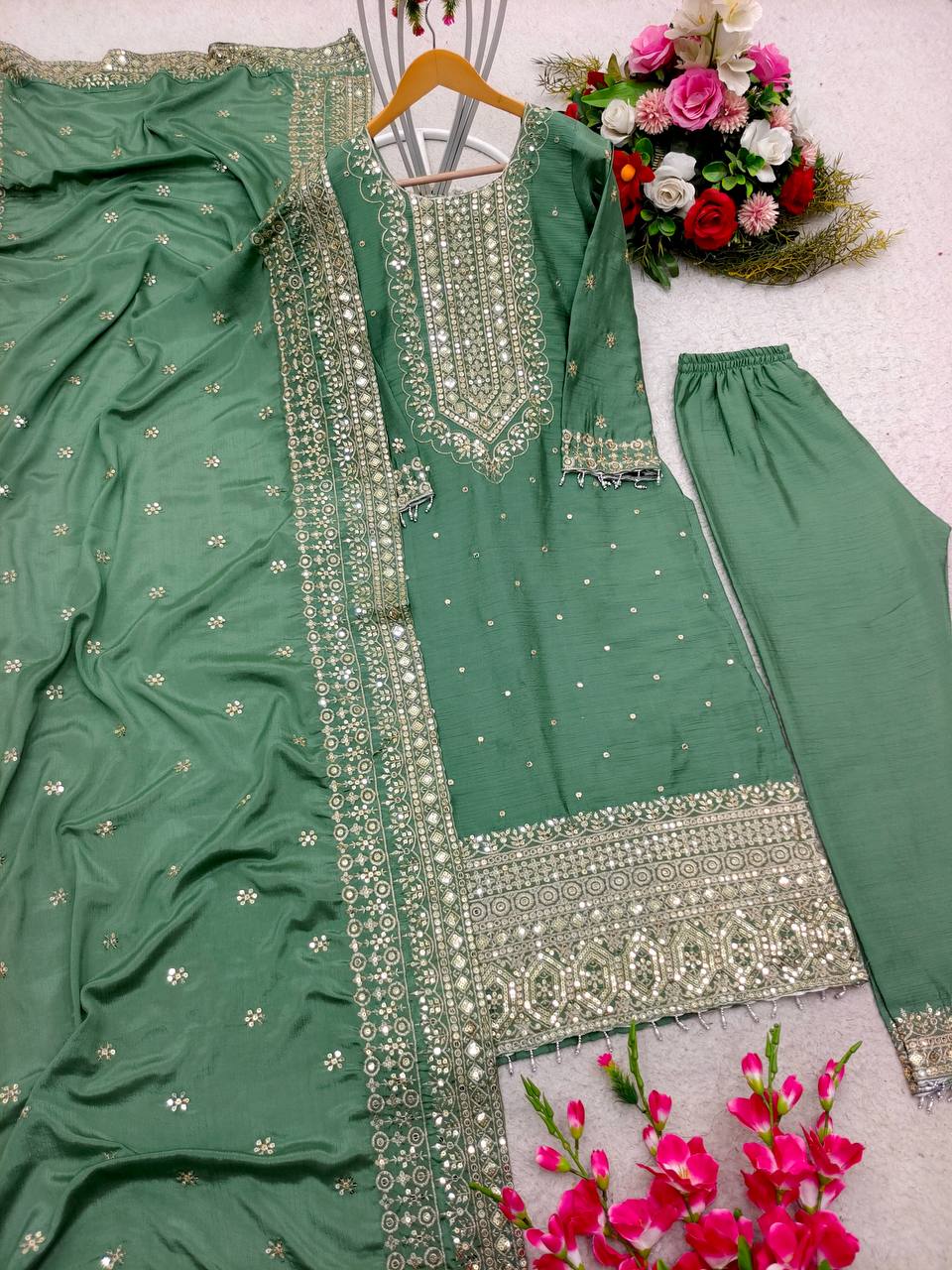 Good Looking Dark Pista Green Salwar Suit