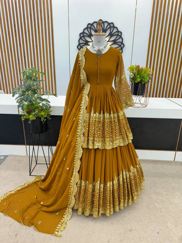 Mustard Color Ceremony Wear Lehenga With Top