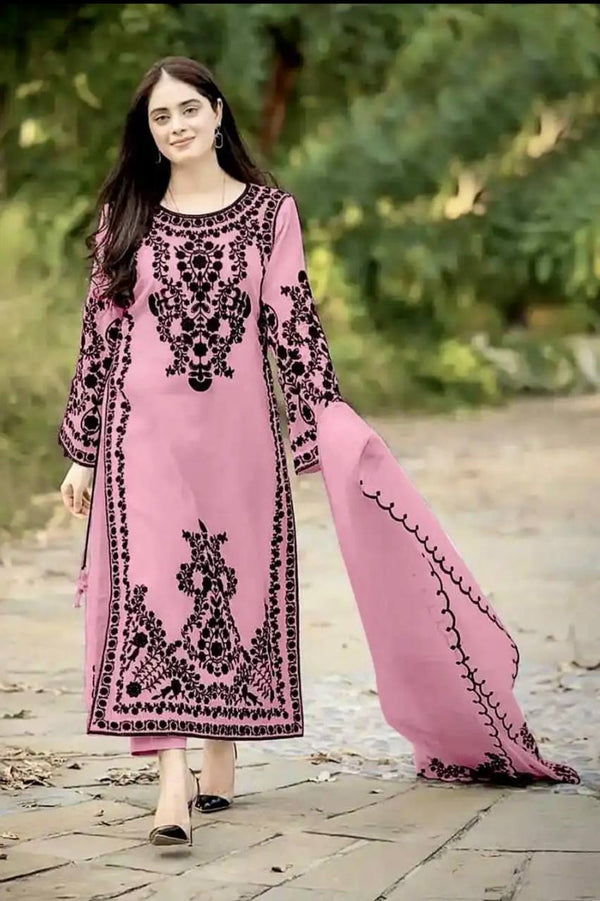 Marvelous Pink Color Thread Work Salwar Suit
